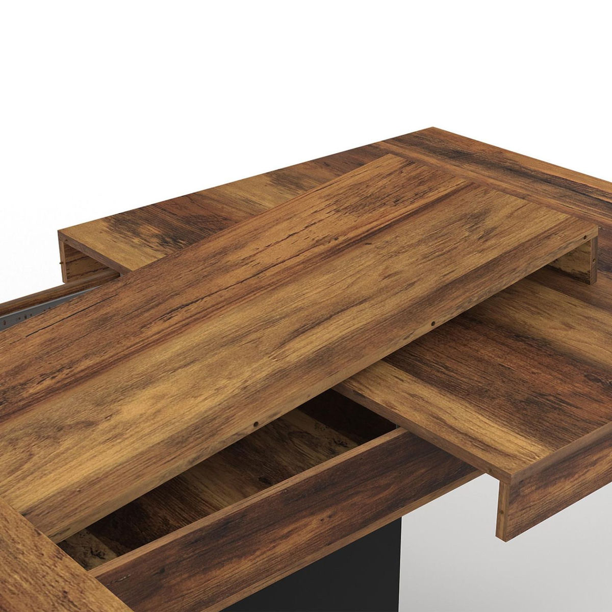 ID MARKET Table à manger extensible rectangle EDEN 6-10 personnes plateau HAWKINS bois foncé et noir 160-200cm