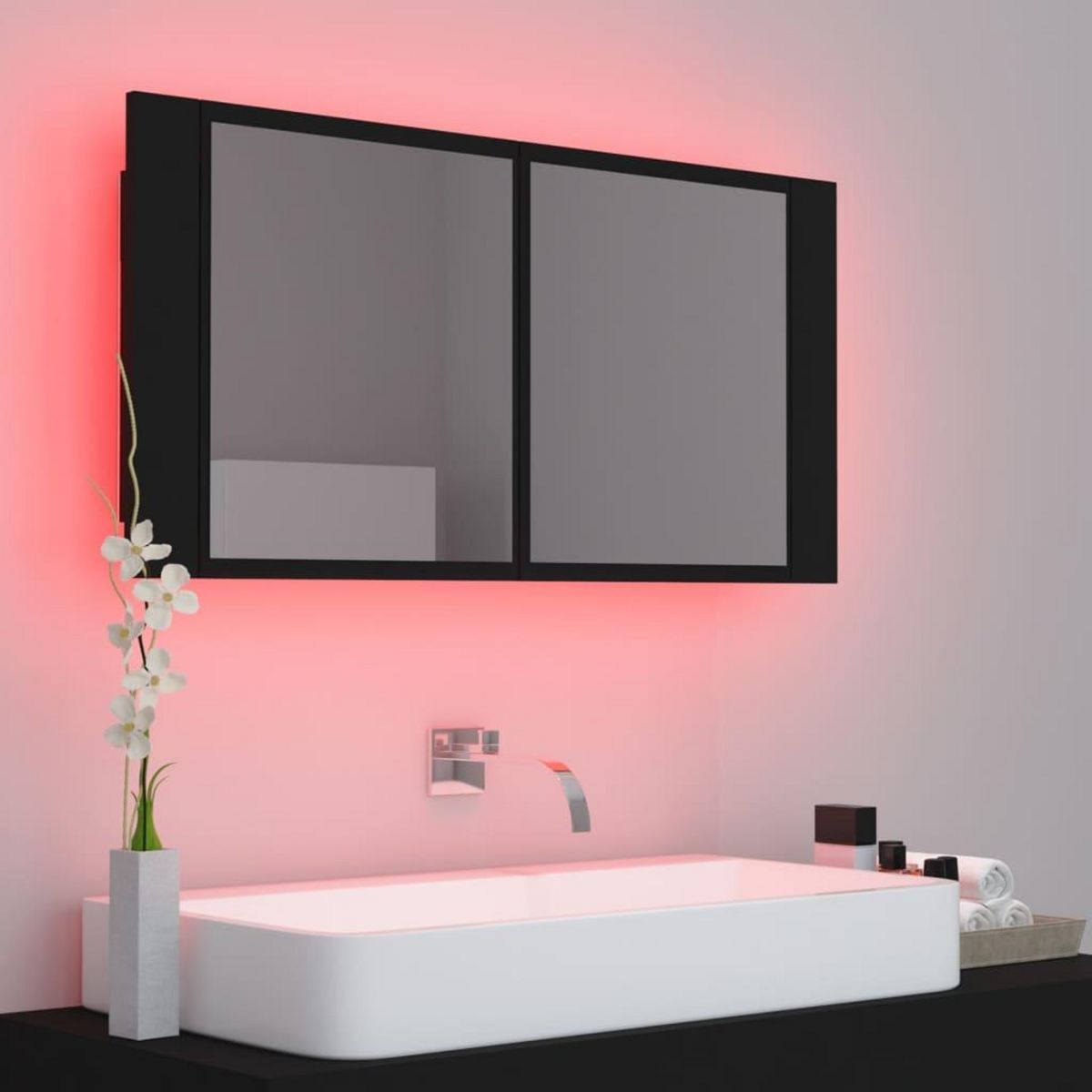 VIDAXL Armoire a miroir de salle de bain LED Noir 90x12x45 Acrylique