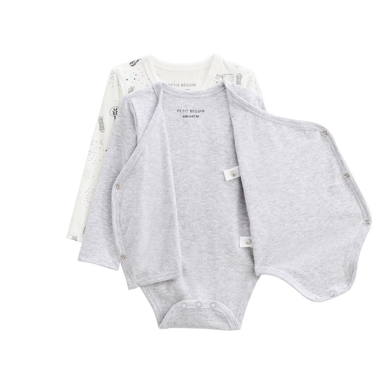 Petit Béguin Lot de 2 bodies bébé manches longues ouverture croisée Chatmallow