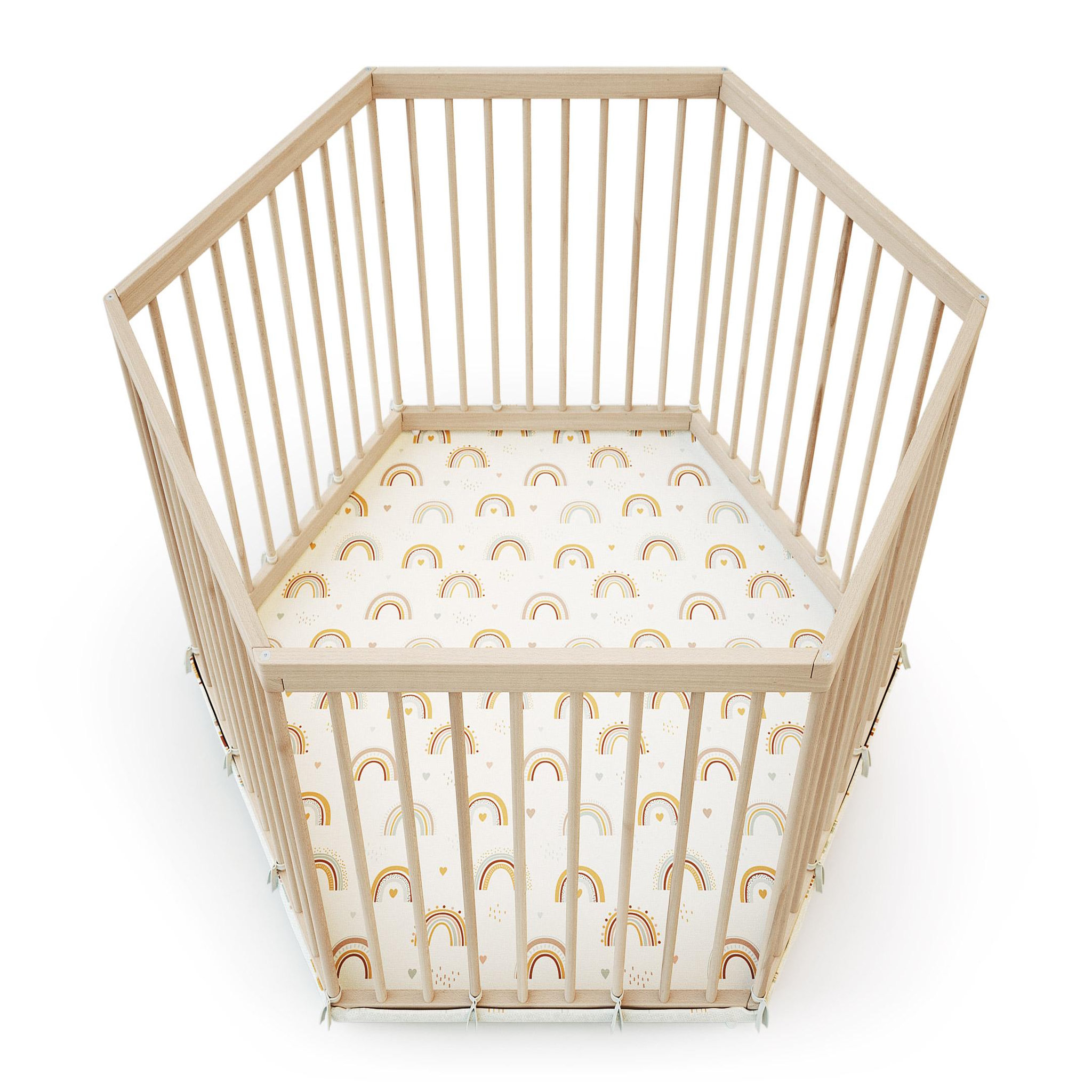 Voir la diapositive 4 : WEBABY Parc bébé en bois hexagonal alveo - 125 x 109 x 65 cm
