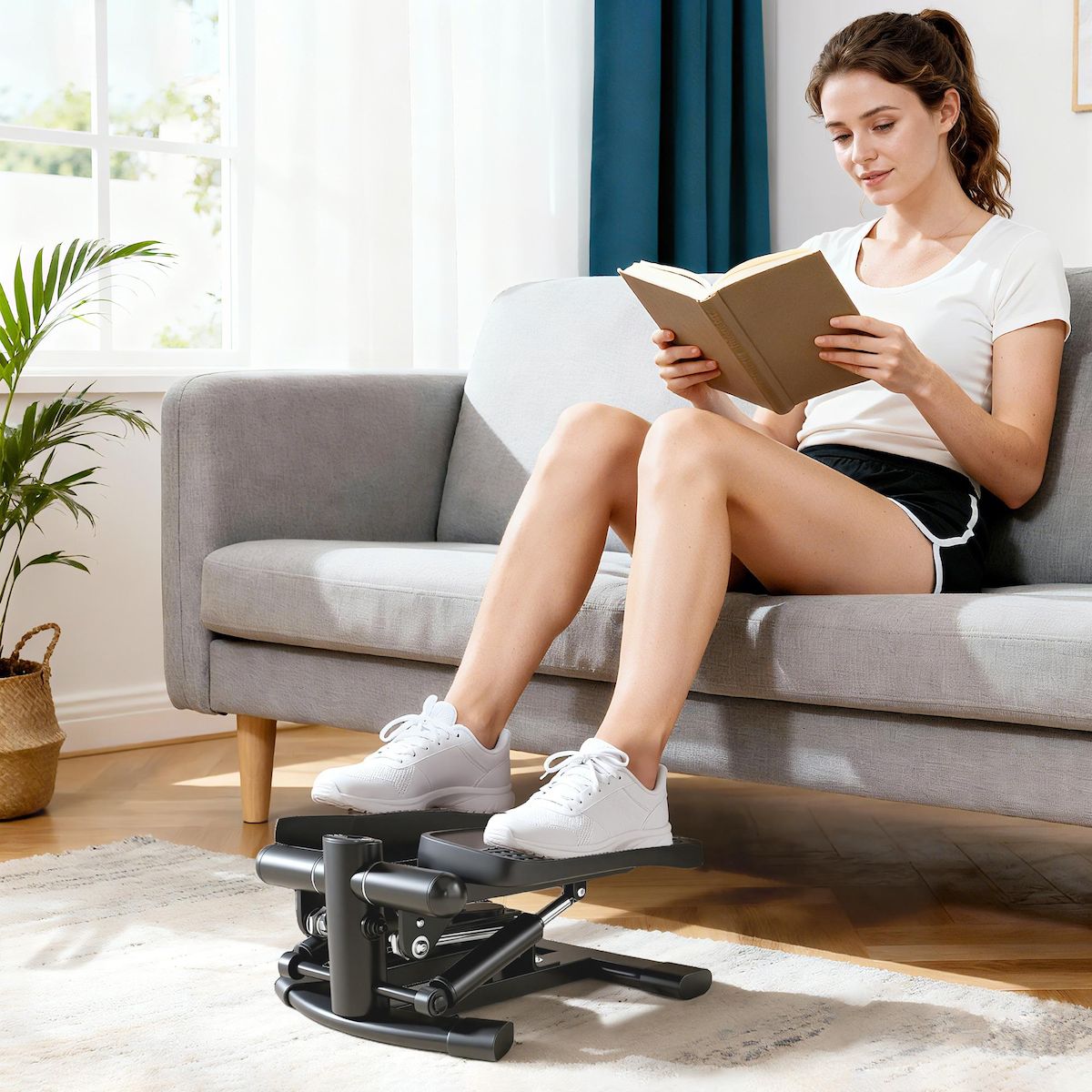 HOMCOM Mini stepper Fitness disque de torsion 2 en 1 - écran LCD multifonction, hauteur réglable