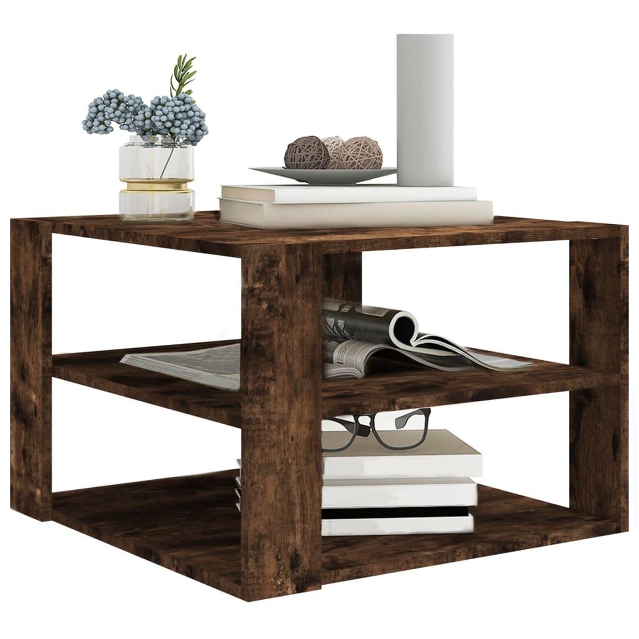 Voir la diapositive 3 : VIDAXL Table basse Chene fume 60x60x40 cm Bois d'ingenierie