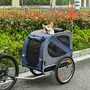 PAWHUT Remorque vélo pour chien animaux pliable 8 réflecteurs drapeau barre attelage inclus acier polyester imperméable max. 30 Kg 130L x 73l x 90H cm bleu