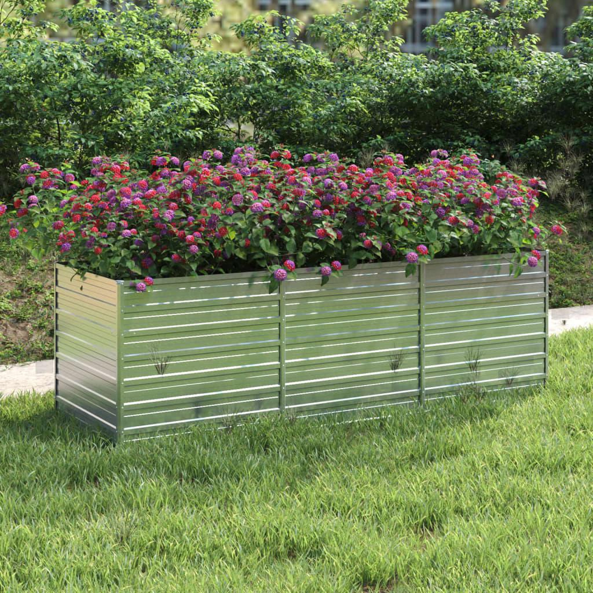 Voir la diapositive 1 : VIDAXL Lit sureleve de jardin 240x80x77 cm Acier galvanise Argente