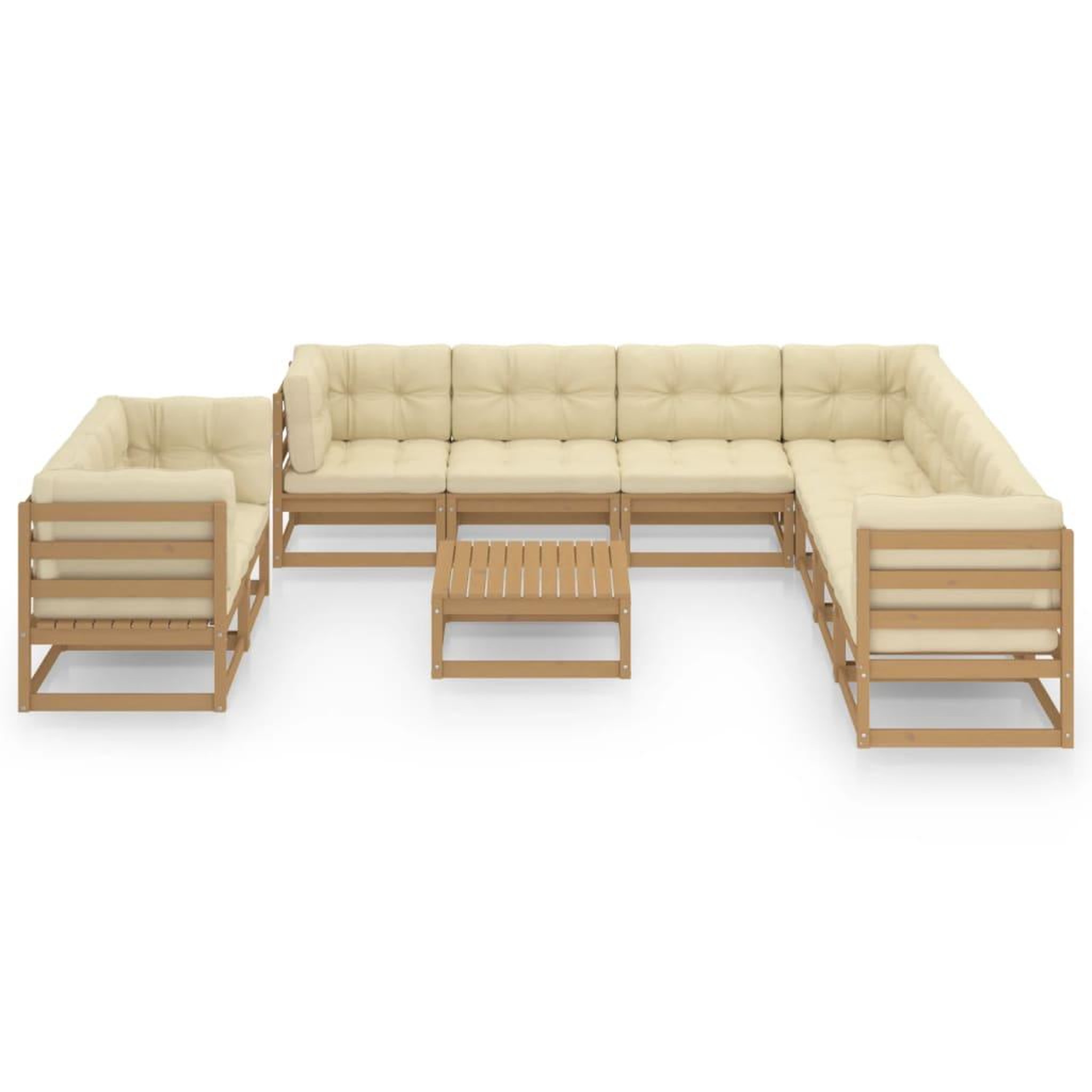 Voir la diapositive 2 : VIDAXL Salon de jardin 10 pcs avec coussins Marron miel Bois de pin