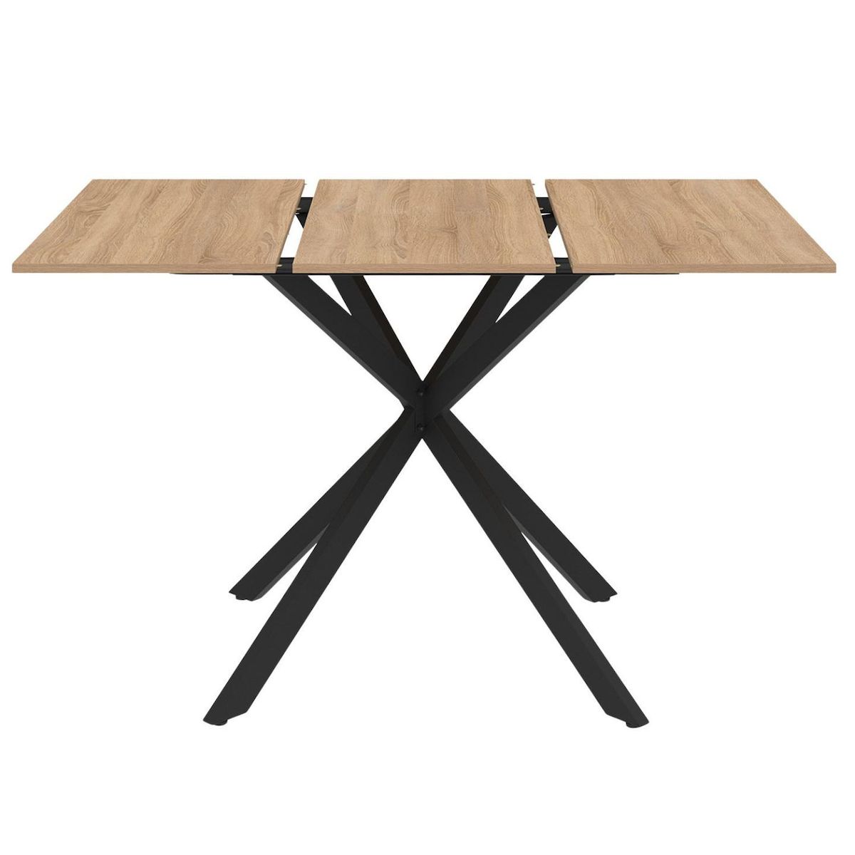 ID MARKET Table à manger extensible carrée ALIX 4-6 personnes pied araignée bois et noir 80-120 cm