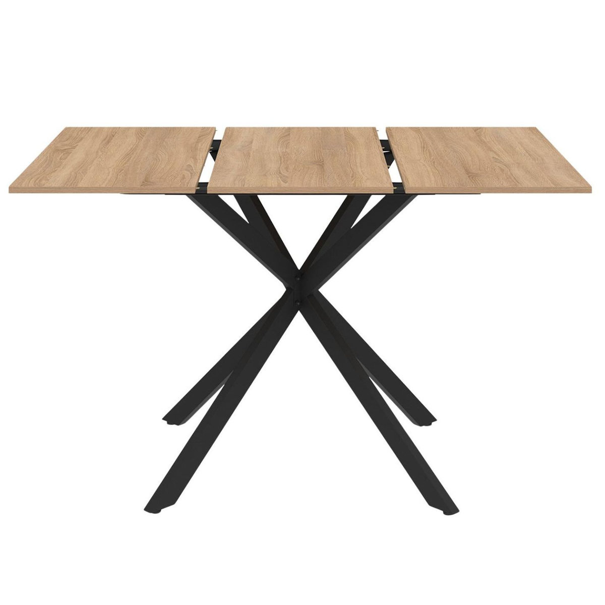 ID MARKET Table à manger extensible carrée ALIX 4-6 personnes pied araignée bois et noir 80-120 cm