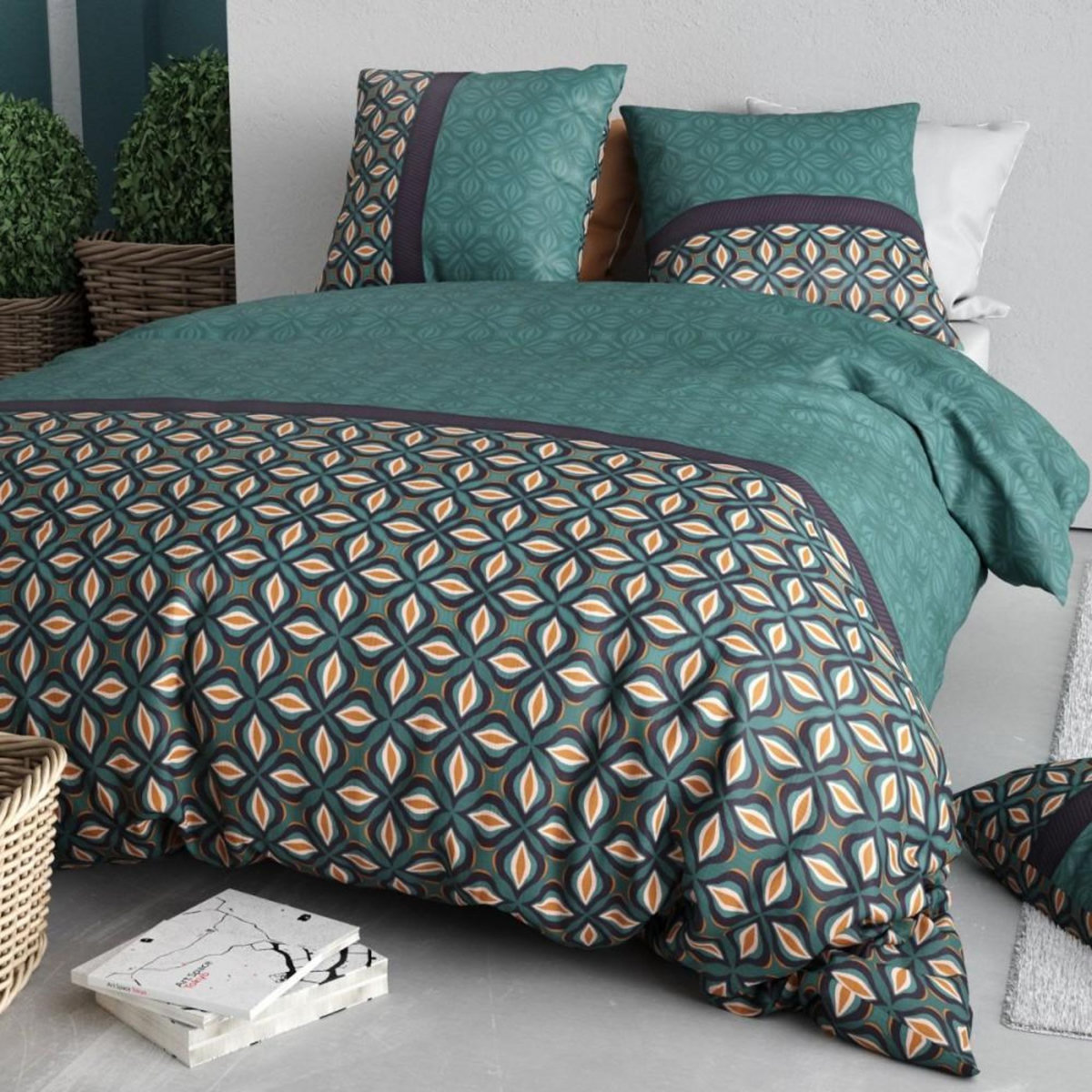 ATELIER DU COTON Housse de couette 240x220 VICTORY + 2 taies coton 57 fils