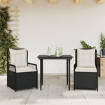 VIDAXL Ensemble a manger de jardin avec coussins 3 pcs Noir