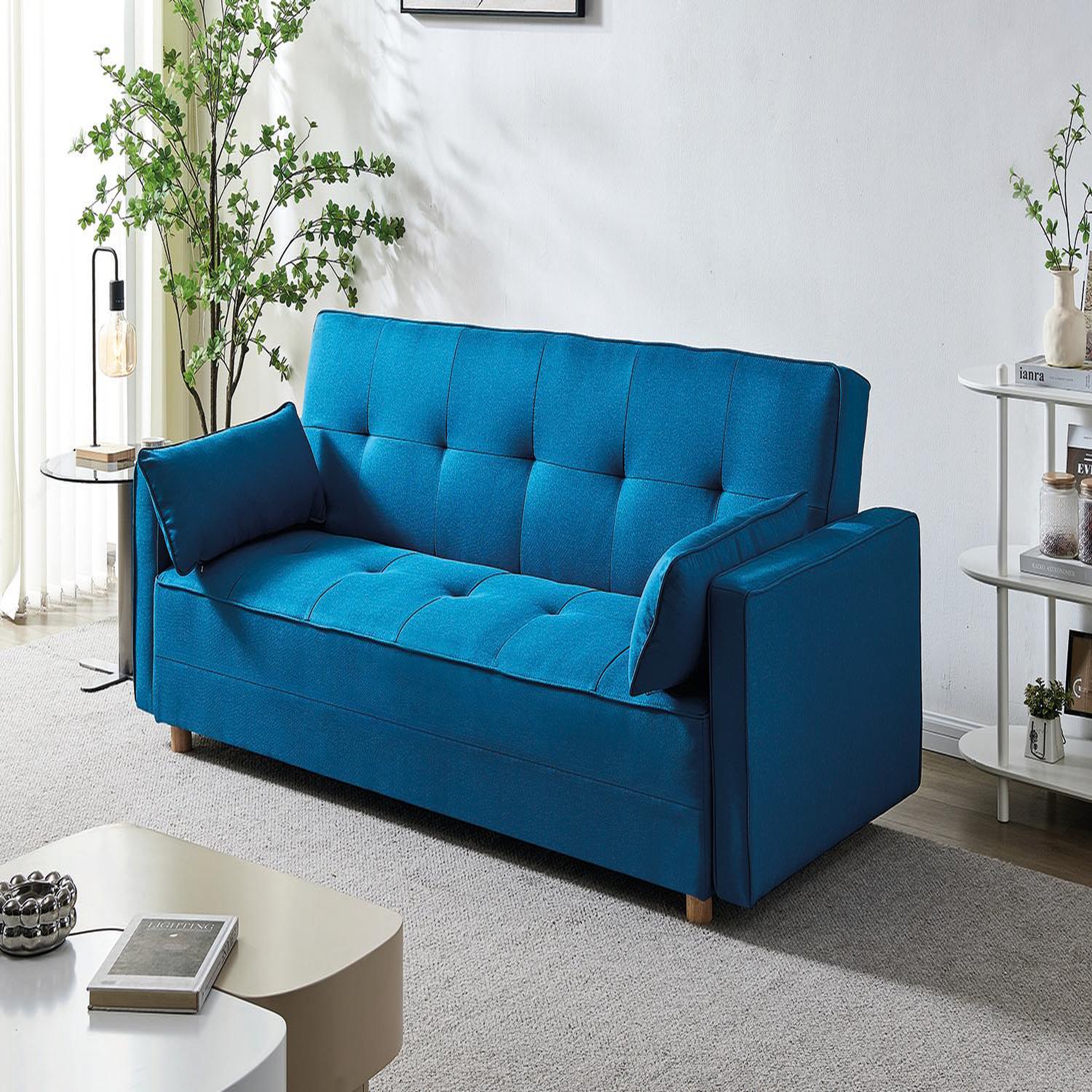 Voir la diapositive 6 : CONCEPT USINE Canapé scandinave convertible 3 places en tissu bleu canard copenhague