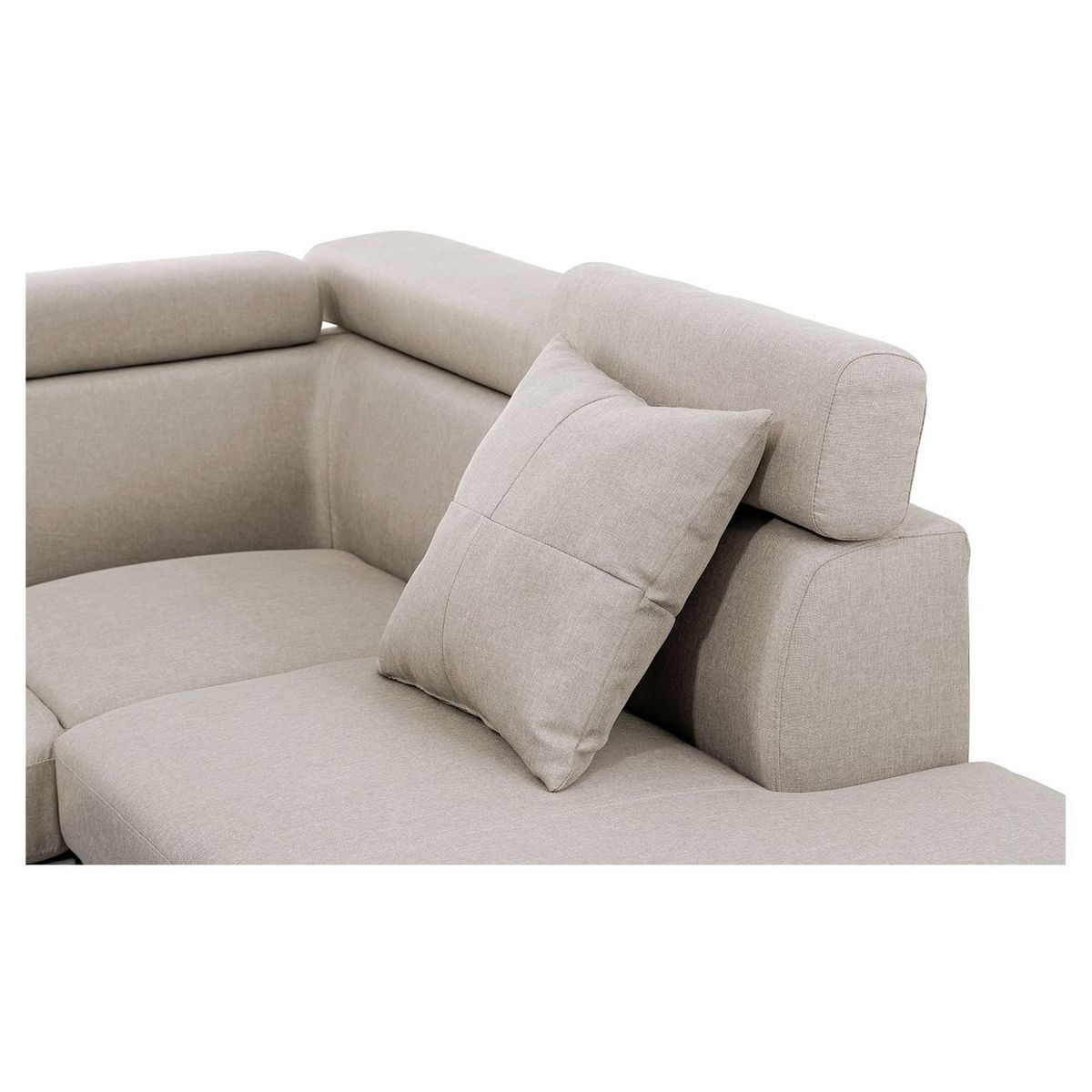 Canapé d'angle droit convertible 5 places tissu pieds bois clair MARIUS 