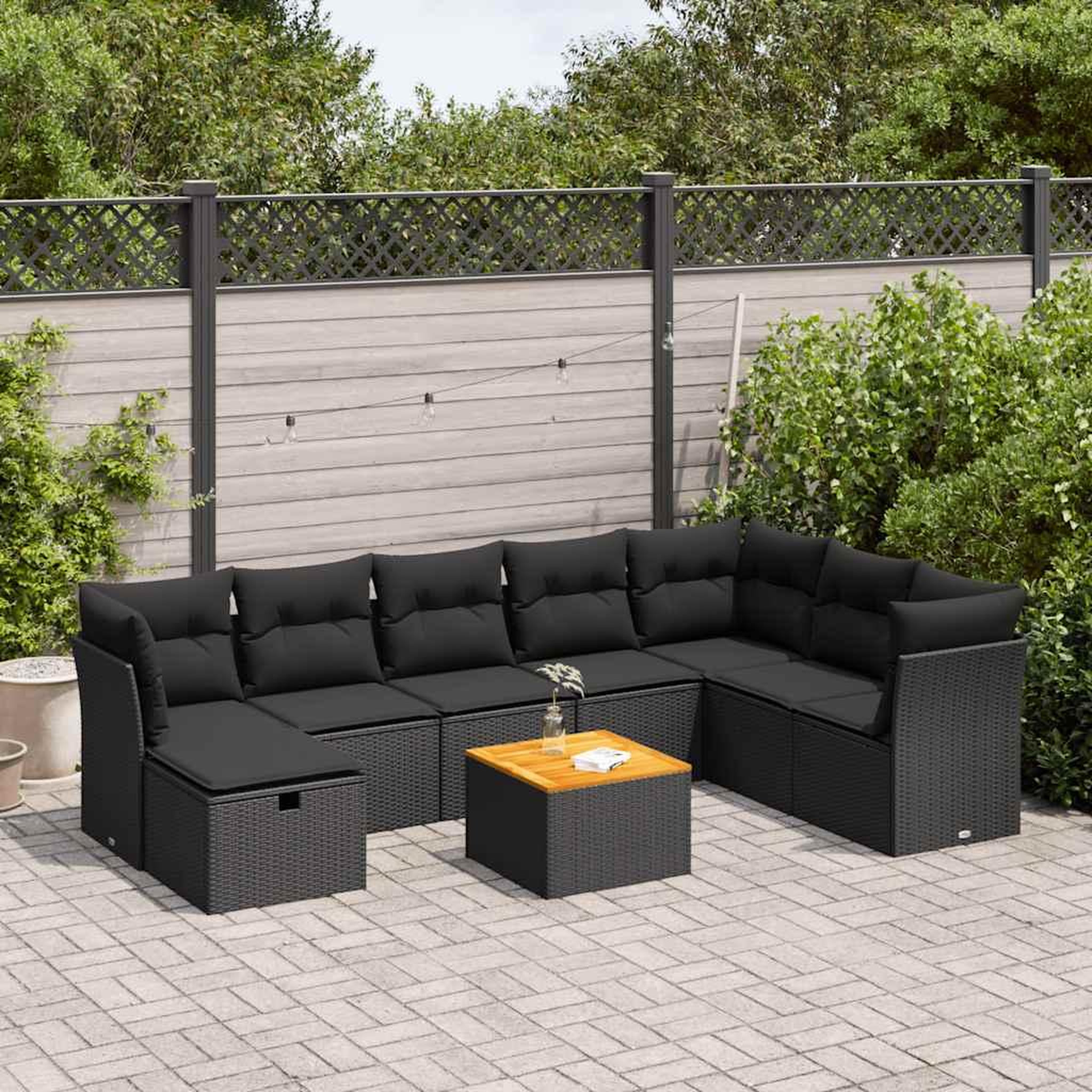 VIDAXL Salon de jardin 9 pcs avec coussins noir resine tressee