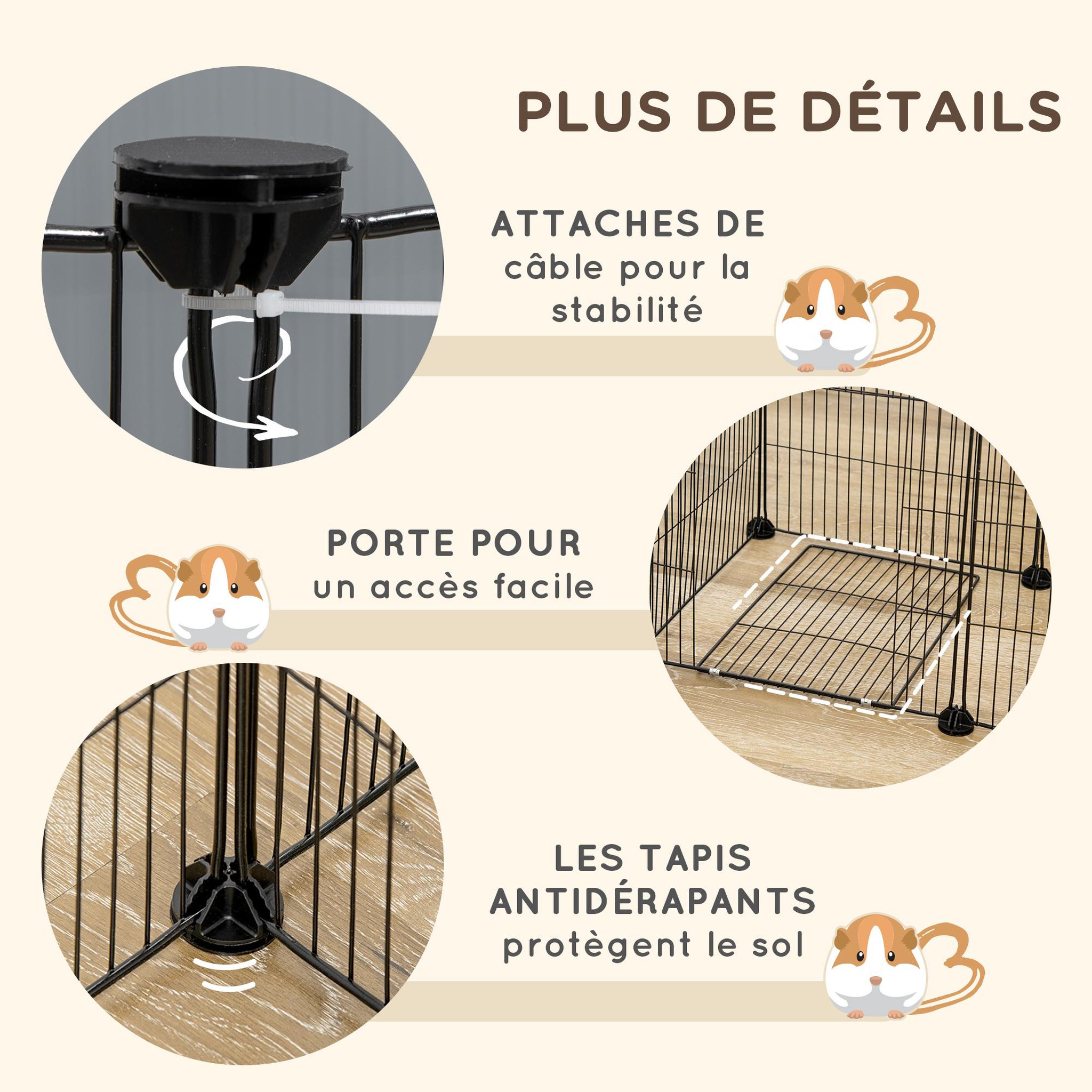 Voir la diapositive 6 : PAWHUT Parc enclos modulable petits animaux lapins rongeurs chiots - 18 panneaux en fil d'acier - 2 portes - 175l x 70l x 45h cm - noir