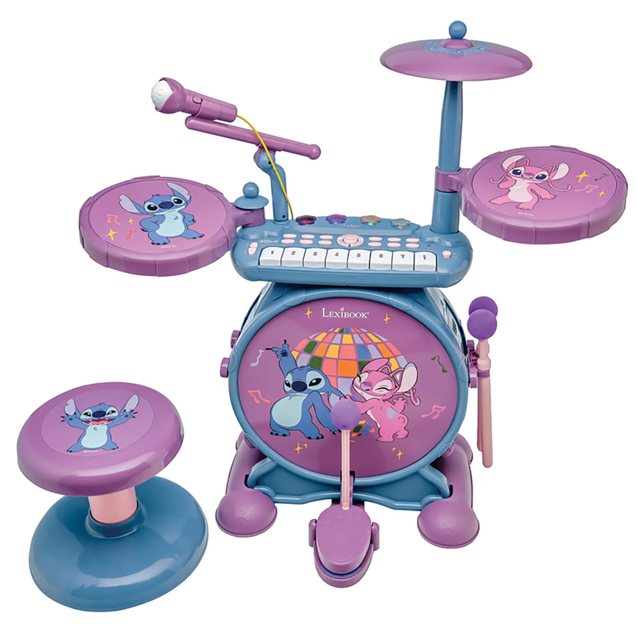 Lexibook Batterie électronique lumineuse complète avec clavier, cymbales et tabouret Stitch