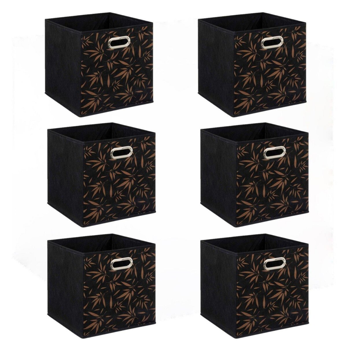 FIVE Lot de 6 boites de rangement en tissu Casual - 31x31x31cm - Noir