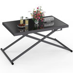 ID MARKET Table de jardin relevable rectangulaire 100 cm OLIE en métal gris anthracite et plateau gris