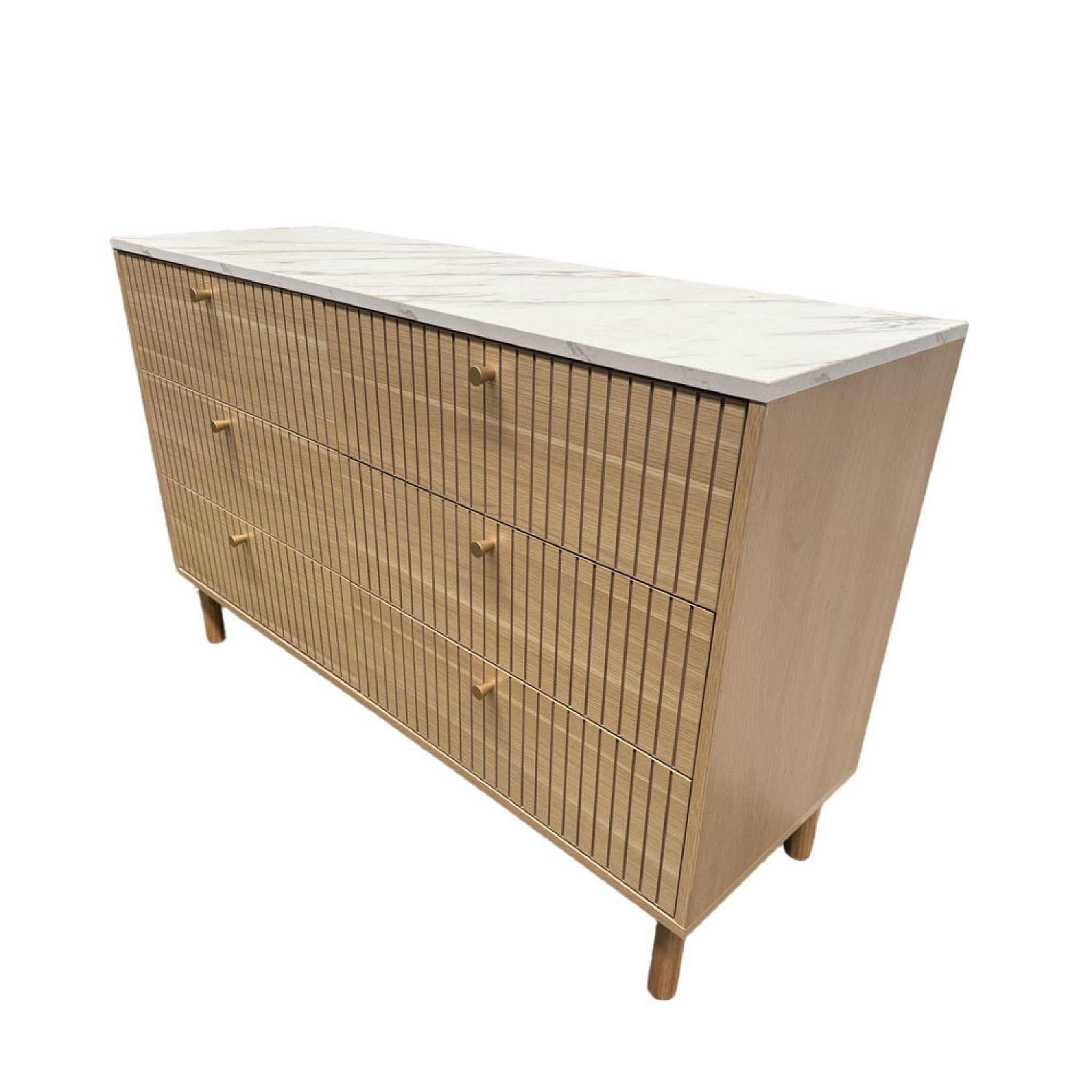 Voir la diapositive 4 : CONCEPT USINE Buffet 6 tiroirs aspect bois rainuré et marbre 120cm brox