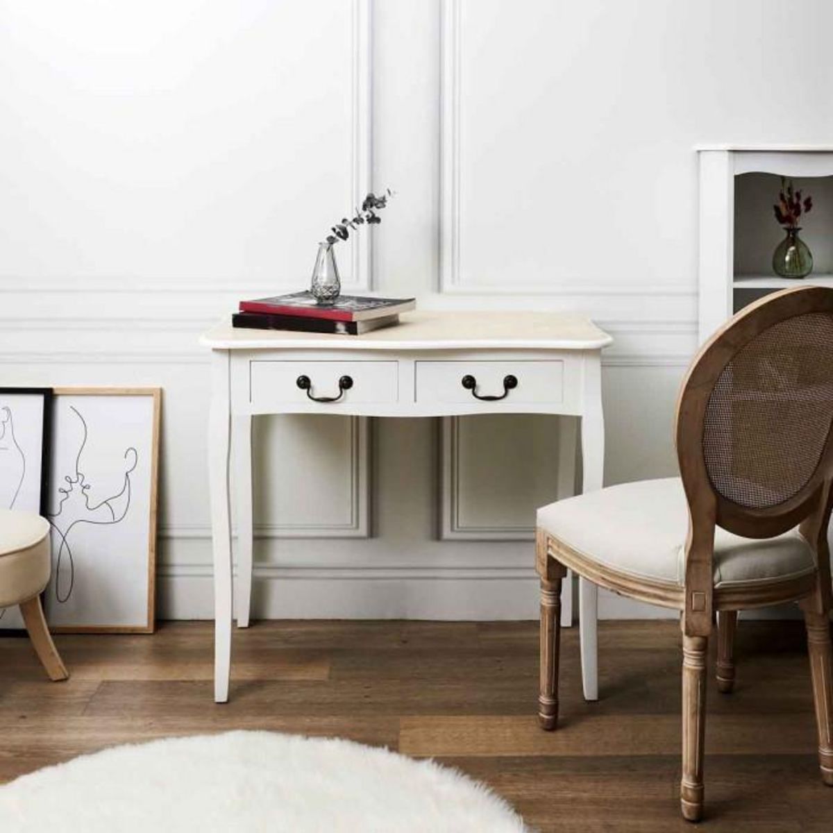 Paris Prix Bureau 2 Tiroirs en Bois  Victoria  90cm Blanc