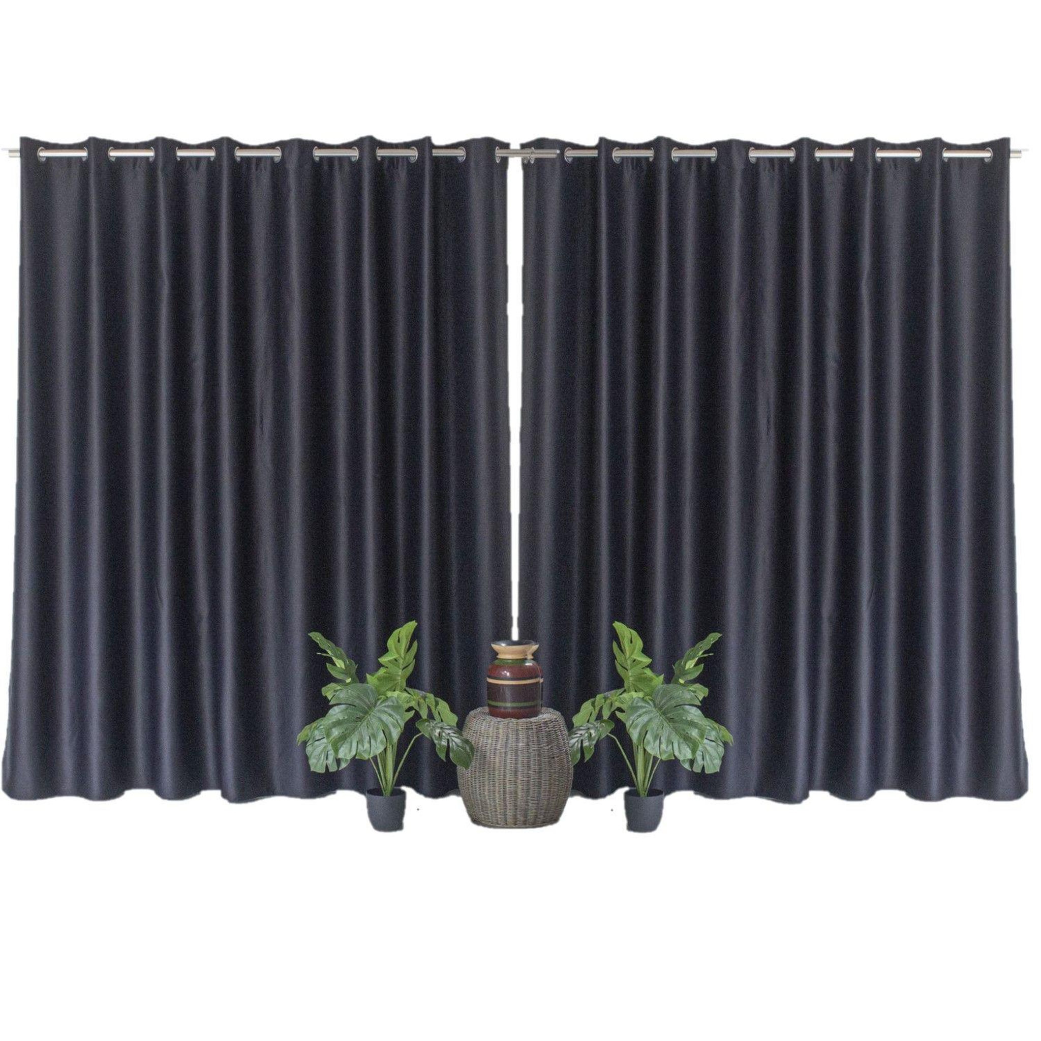 TOILINUX Lot de 2 grands rideaux unis occultants avec œillets - 300 x 240 cm - noir