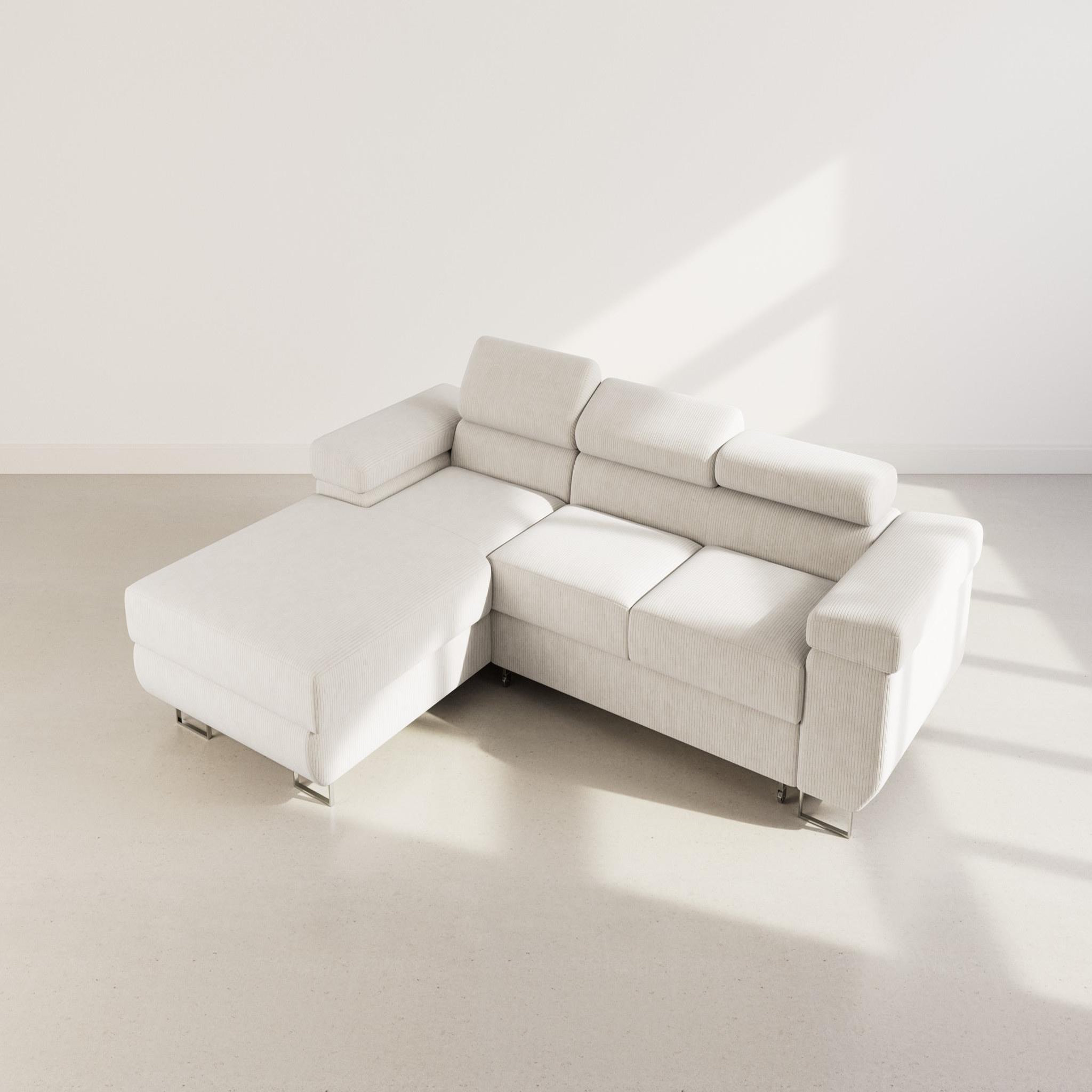 Voir la diapositive 6 : BEST MOBILIER Pablo - canapé d'angle gauche - 6 places - convertible avec coffre et têtières réglables - en velours côtelé