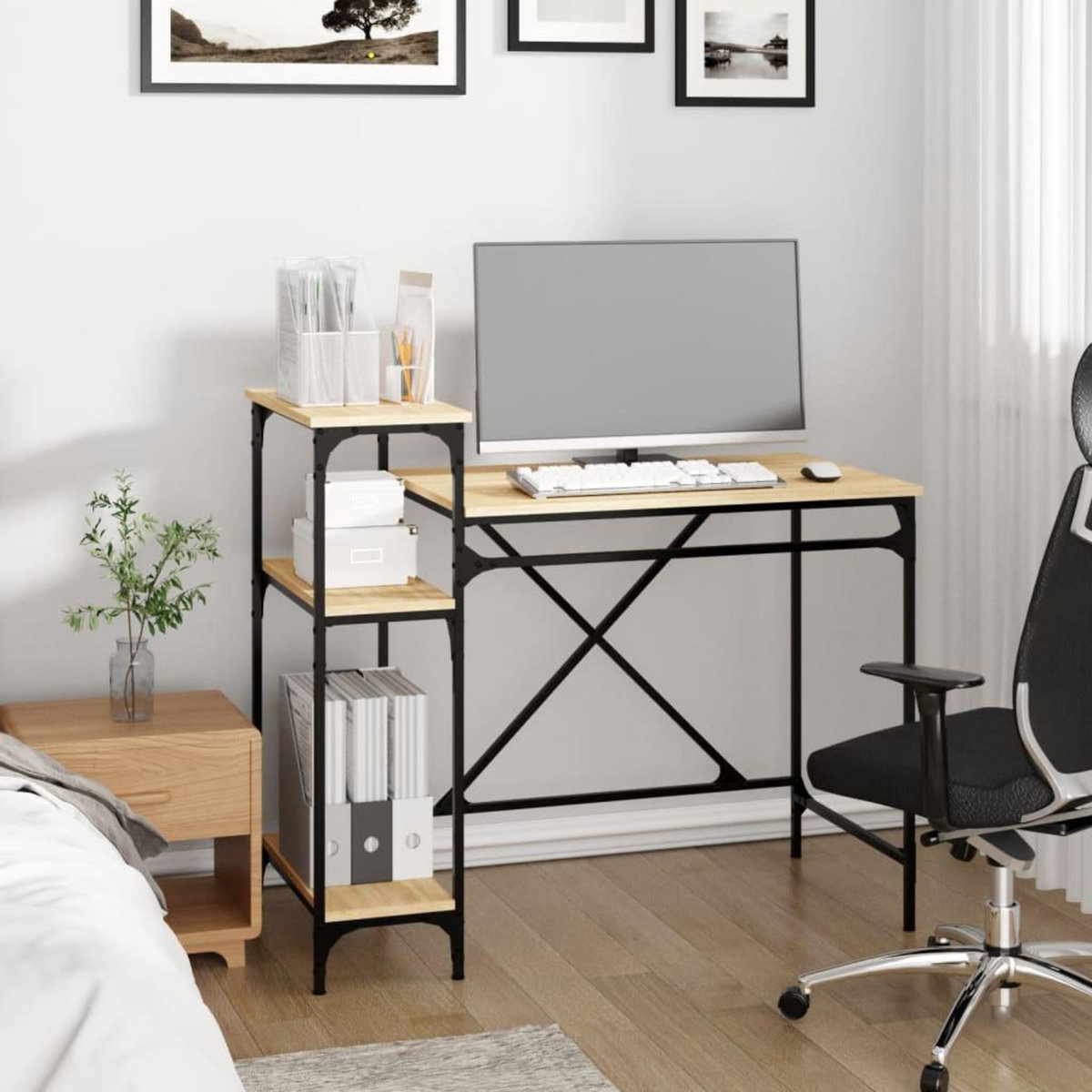 VIDAXL Bureau avec etageres chene 105x50x90cm bois d'ingenierie et fer