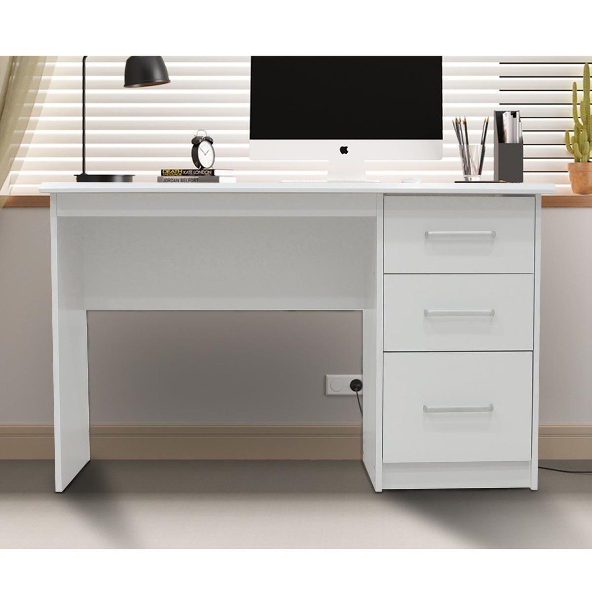 Voir la diapositive 2 : JLC KREATION Bureau moderne blanc 3 tiroirs 120cm otara