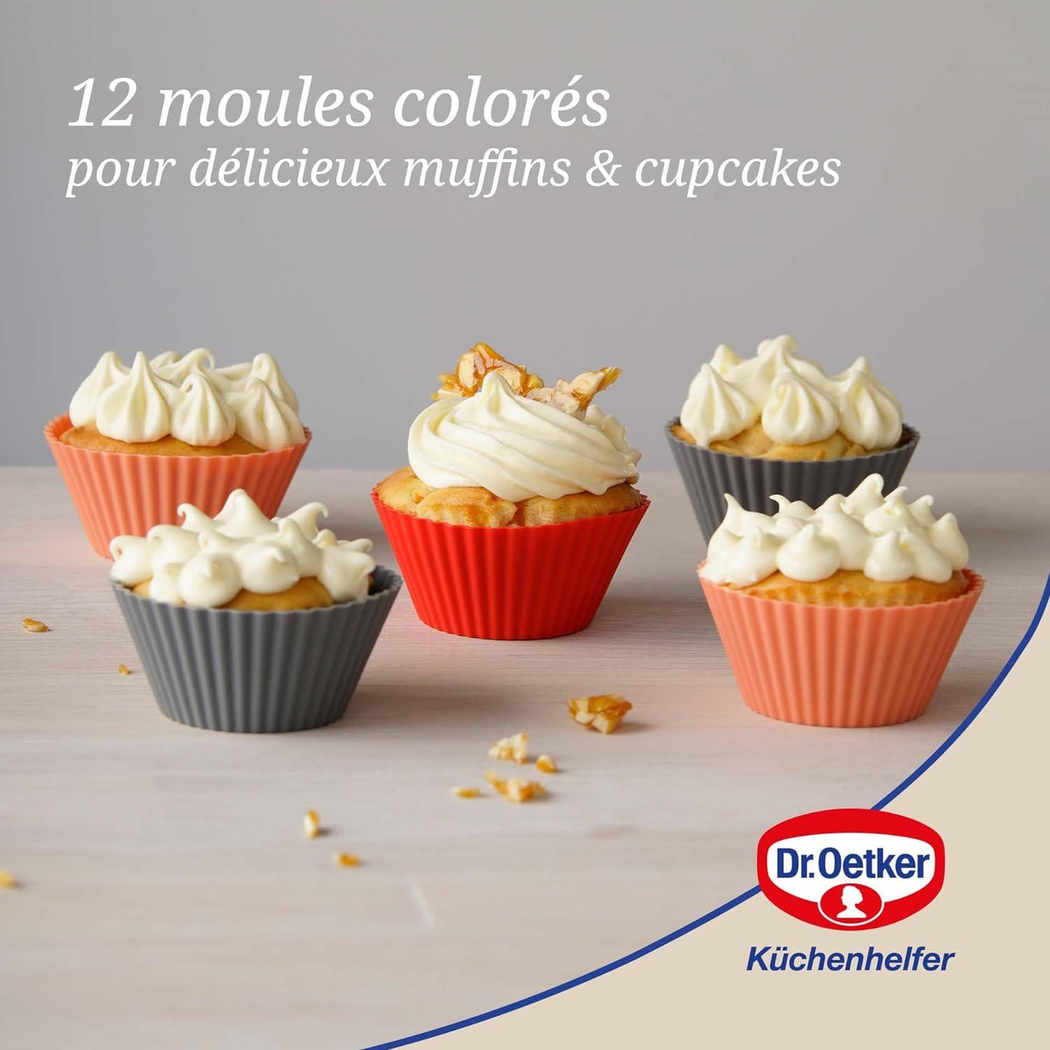 Voir la diapositive 4 : DR.OETKER Lot de 12 caissettes muffins en silicone 7 cm dr. Oetker flexxibel love