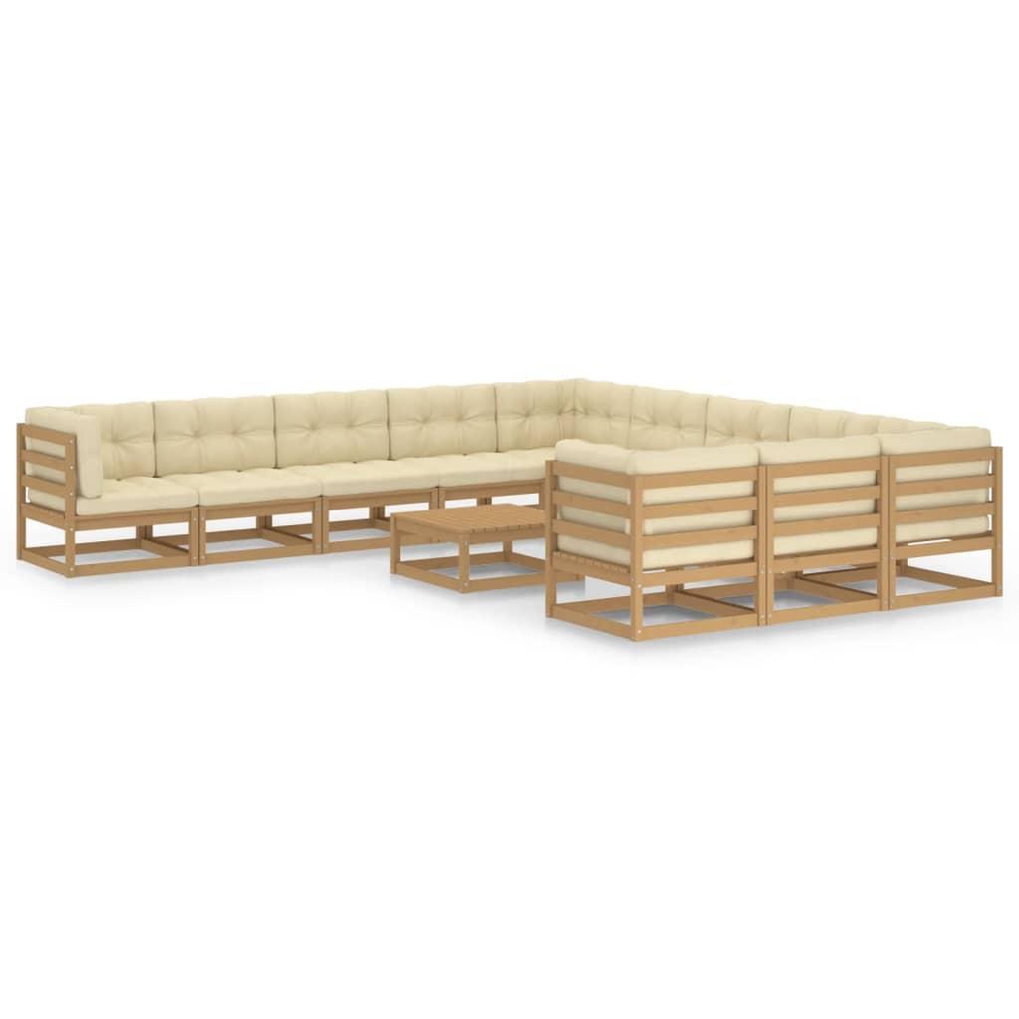 Voir la diapositive 1 : VIDAXL Salon de jardin 12 pcs avec coussins marron miel bois de pin
