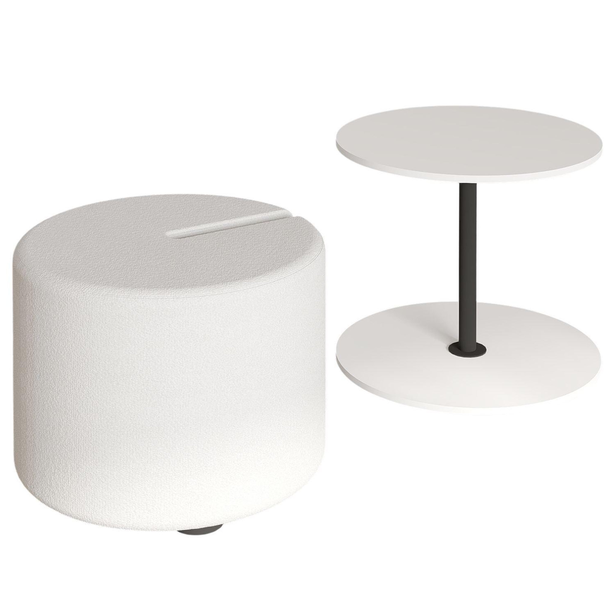 Habitat et Jardin Table d'appoint avec pouf en bois  vexana  - 43 x 43 x 47 cm - blanc