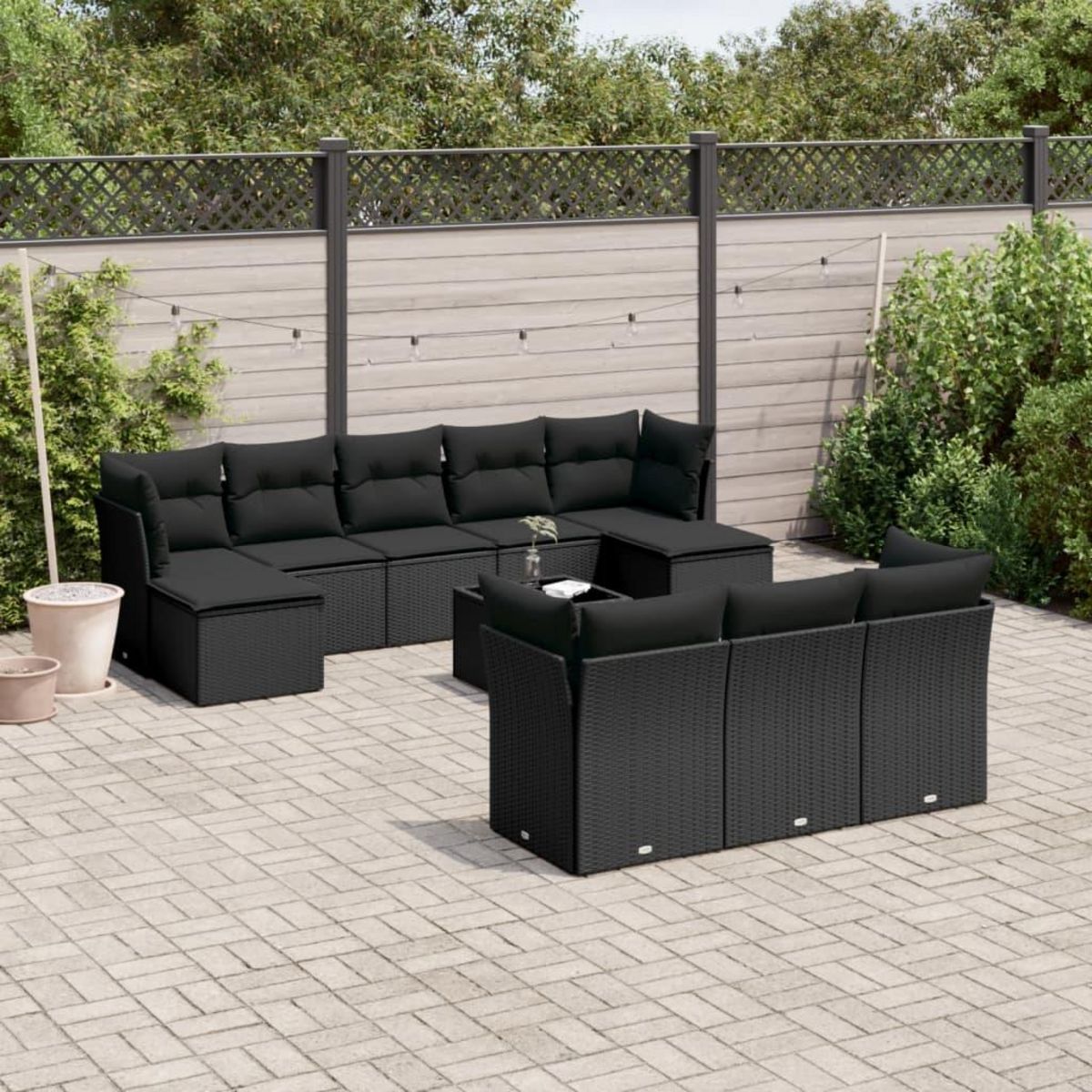 VIDAXL Salon de jardin 11 pcs avec coussins noir resine tressee