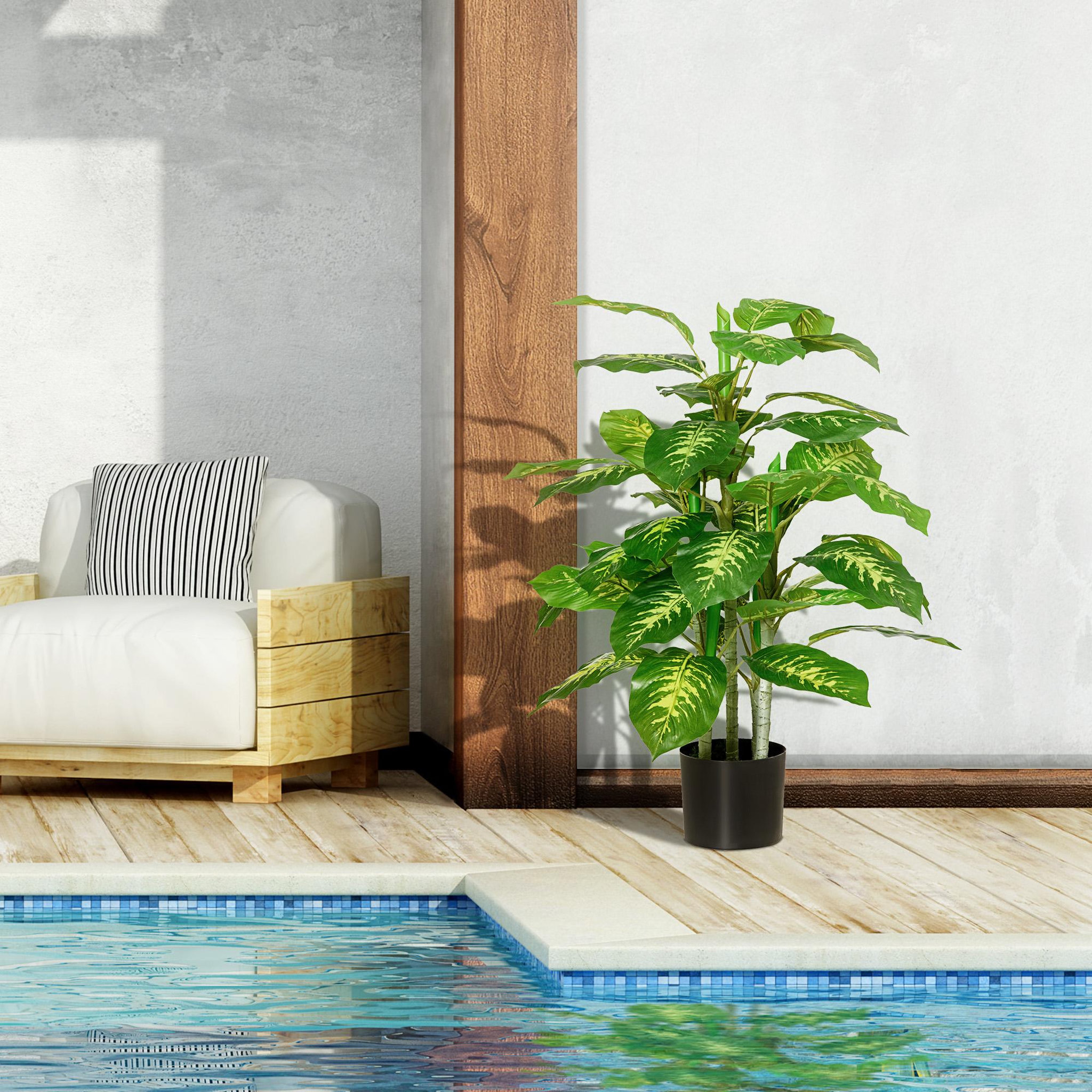 Voir la diapositive 4 : HOMCOM Arbre artificiel plante artificielle Calathea H. 95 cm tronc branches lichen feuilles grand réalisme pot inclus