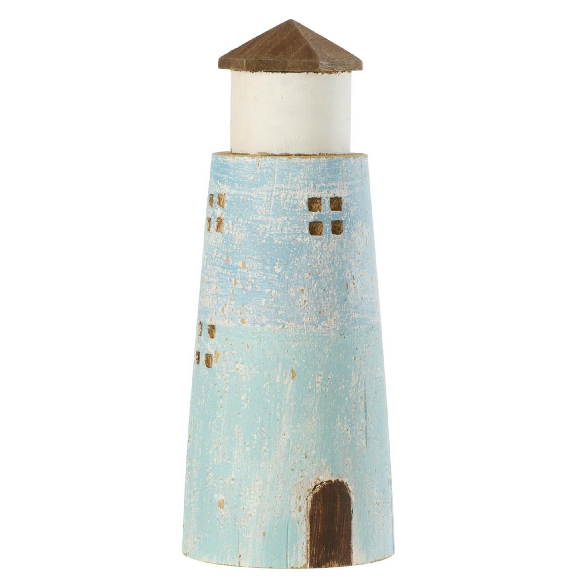 J-LINE Phare déco vintage en bois  bréhat  30cm bleu clair