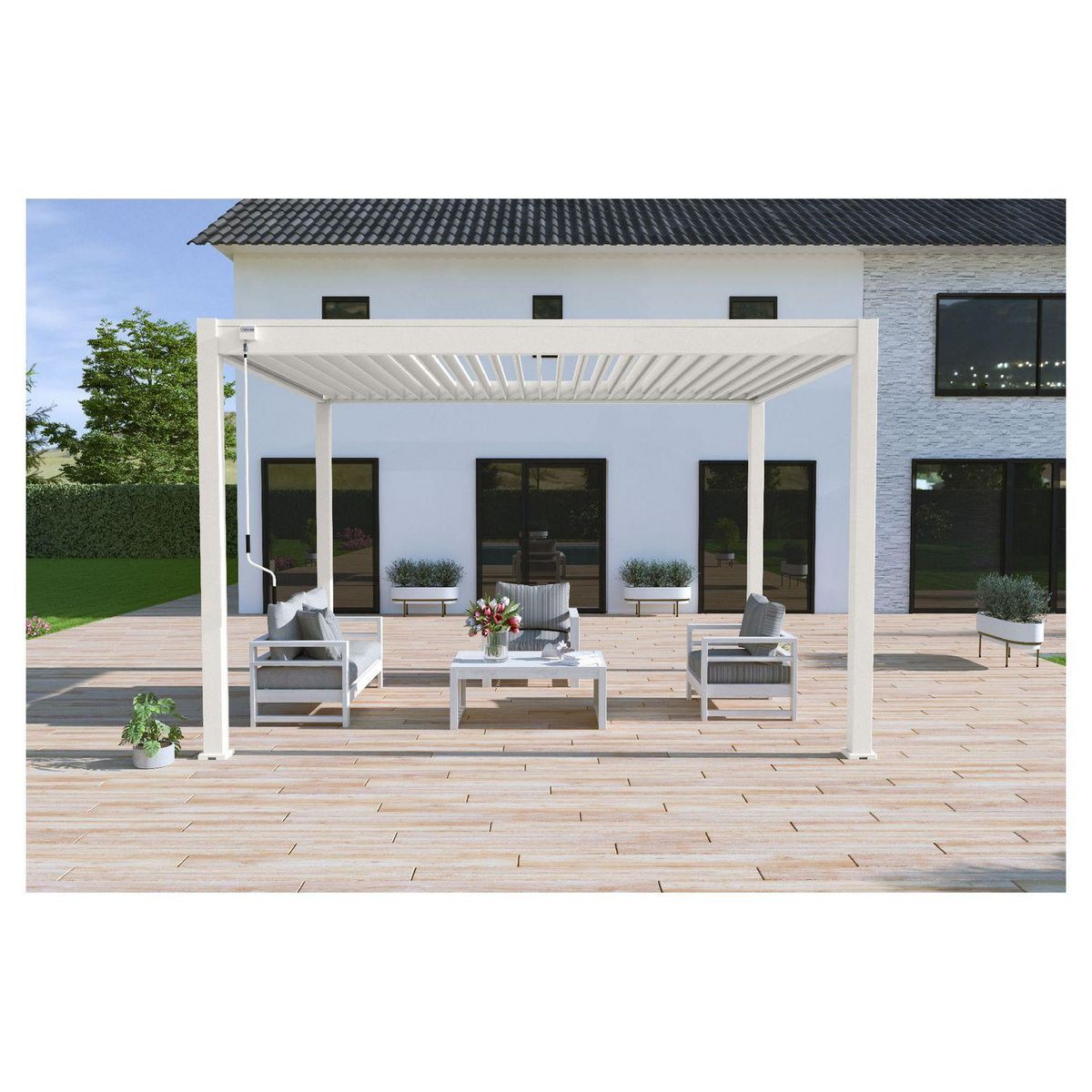 OMBREA Pergola bioclimatique - Autoportante - Blanche - 3x4m - OMBREA
