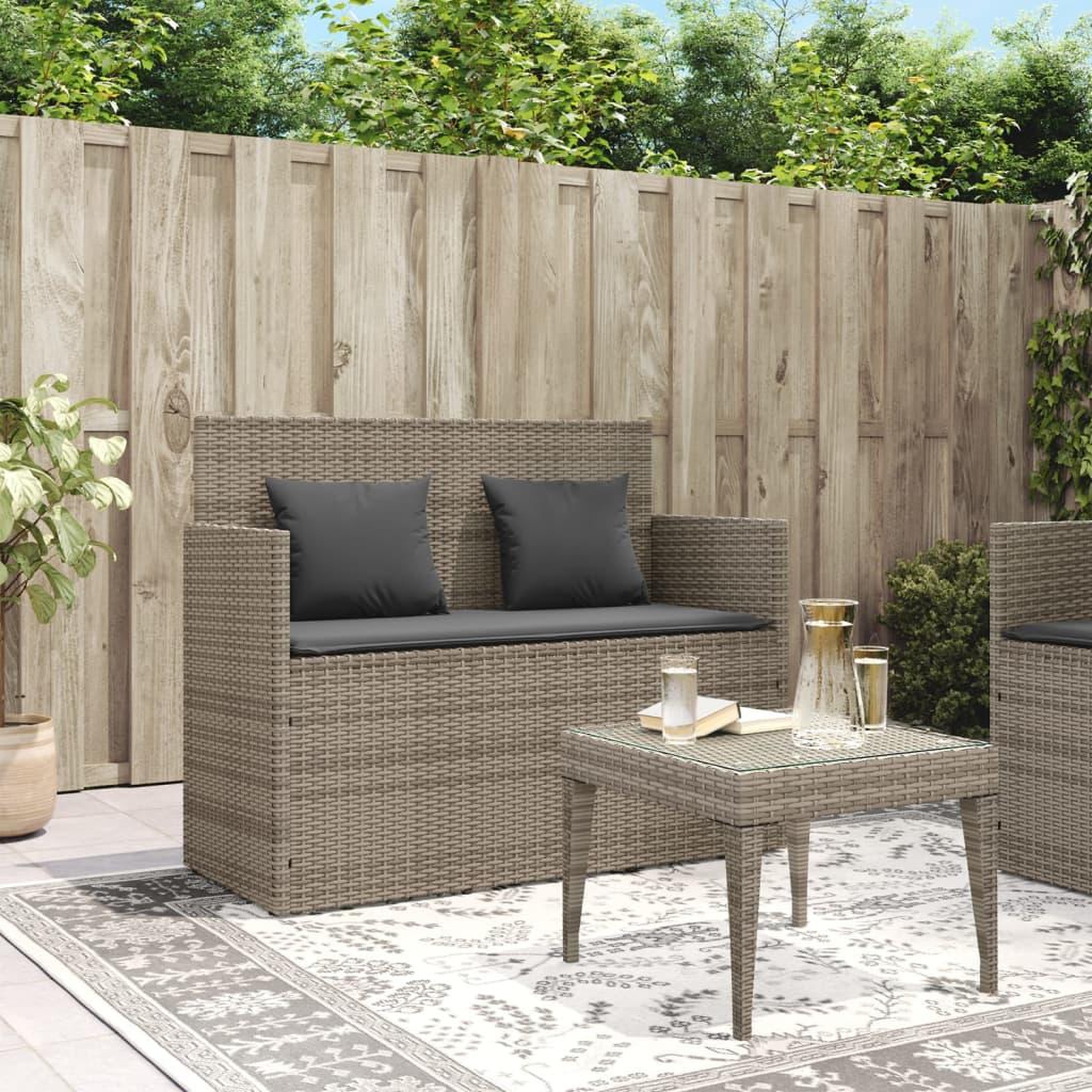 Voir la diapositive 3 : VIDAXL Banc de jardin avec coussins gris resine tressee