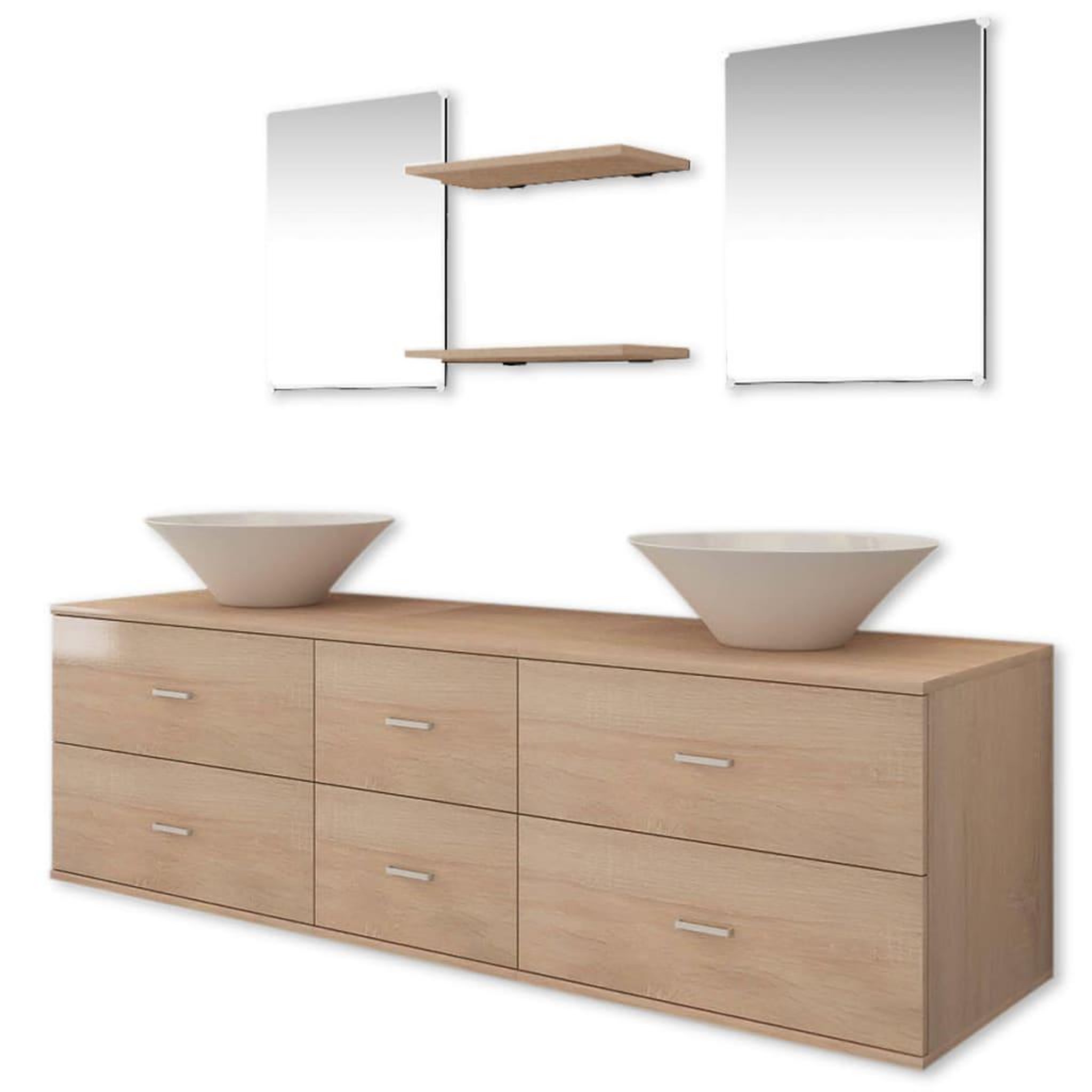 Voir la diapositive 4 : VIDAXL Meuble de salle de bain 9 pcs avec lavabo et robinet Beige