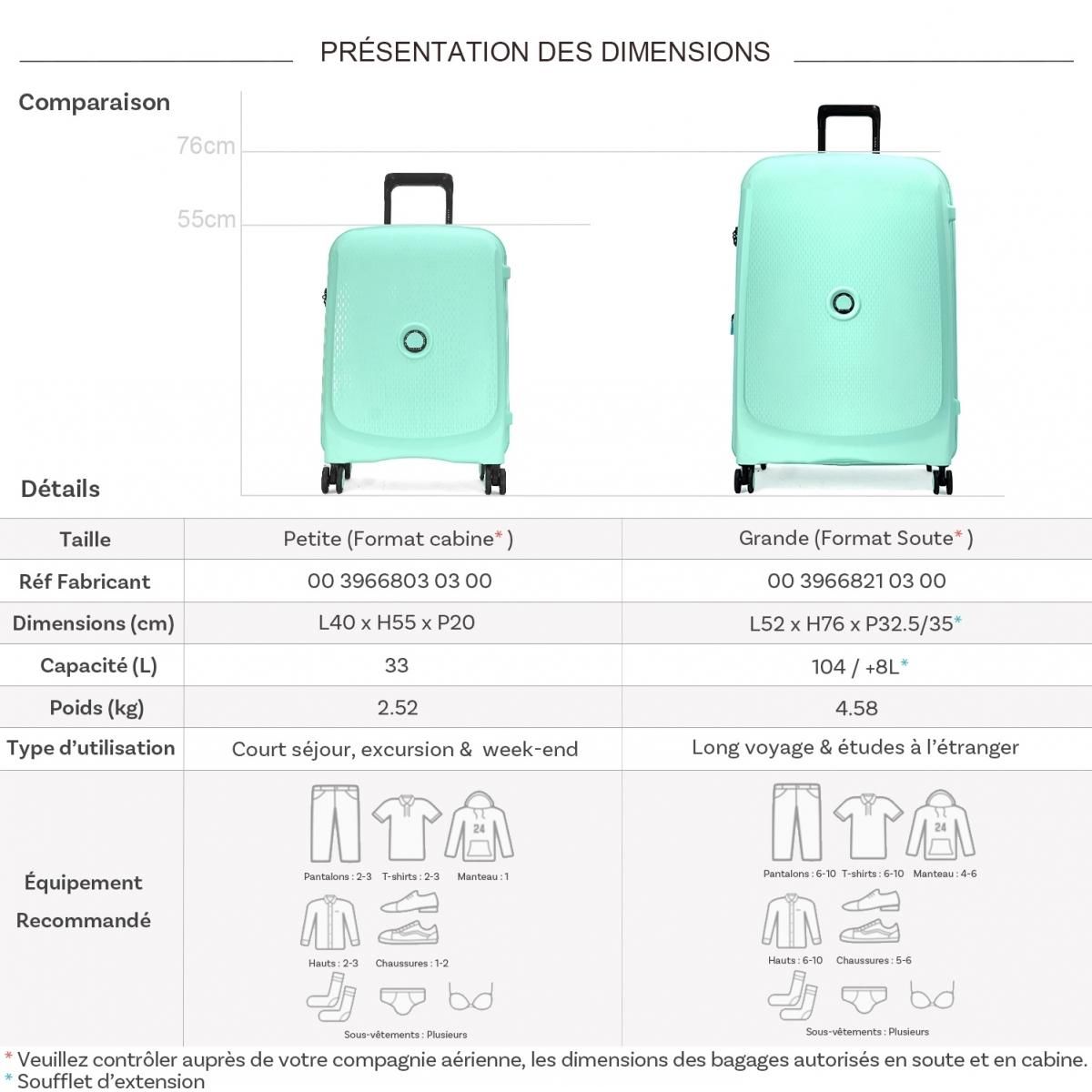 Delsey Lot 2 valises rigides Beaumont cabine 55cm et soute 76cm TSA