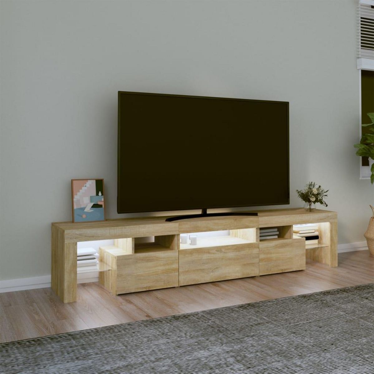 VIDAXL Meuble TV avec lumieres LED Chene sonoma 200x36,5x40 cm
