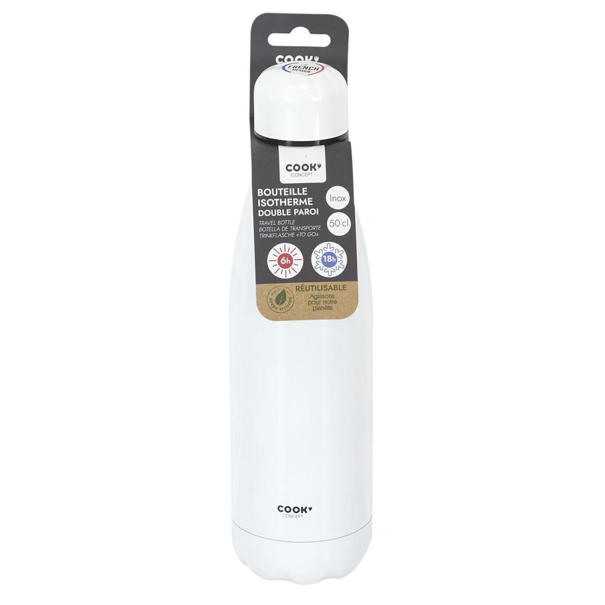 Voir la diapositive 4 : COOK CONCEPT Bouteille Isotherme  Transport  50cl Blanc