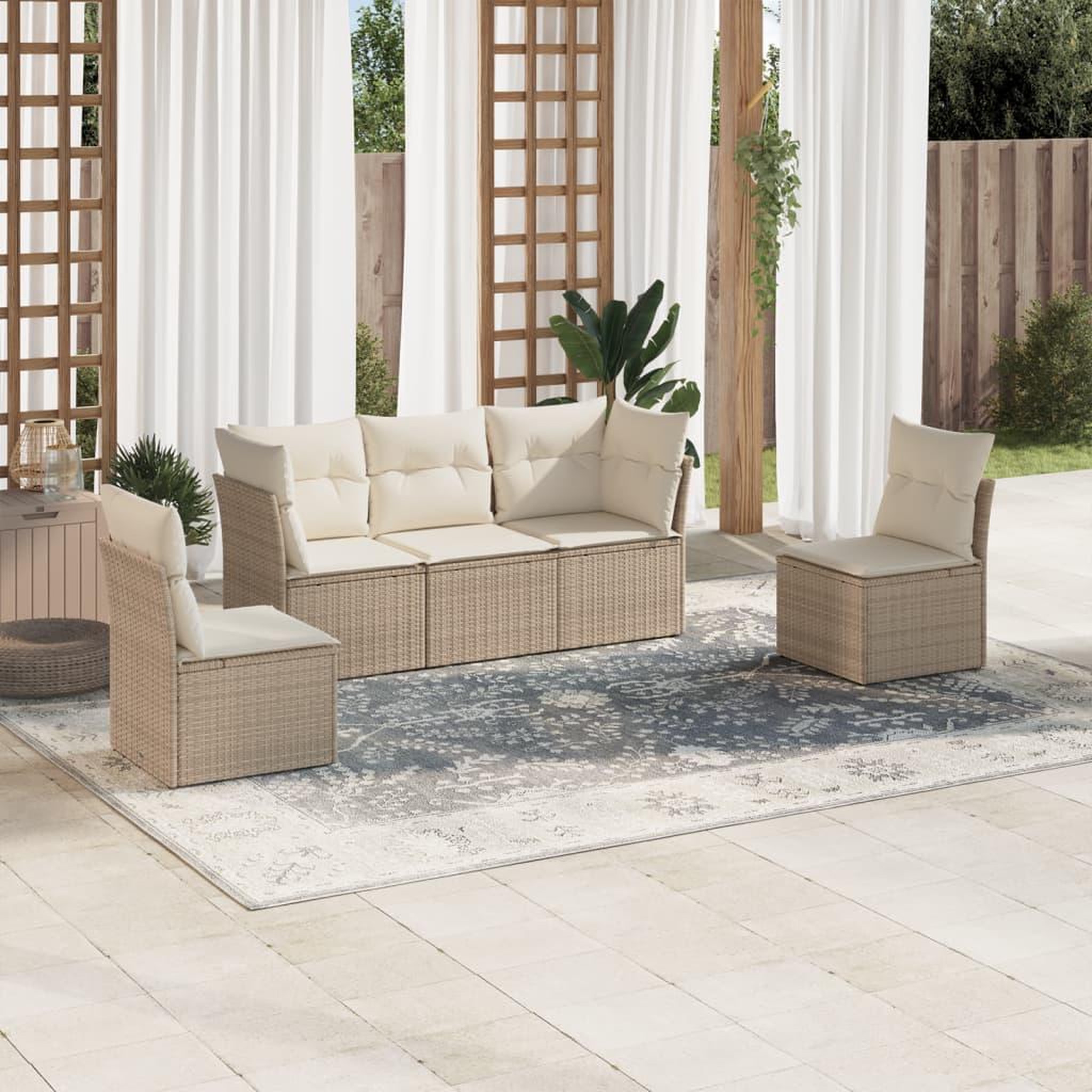VIDAXL Salon de jardin avec coussins 5 pcs beige resine tressee