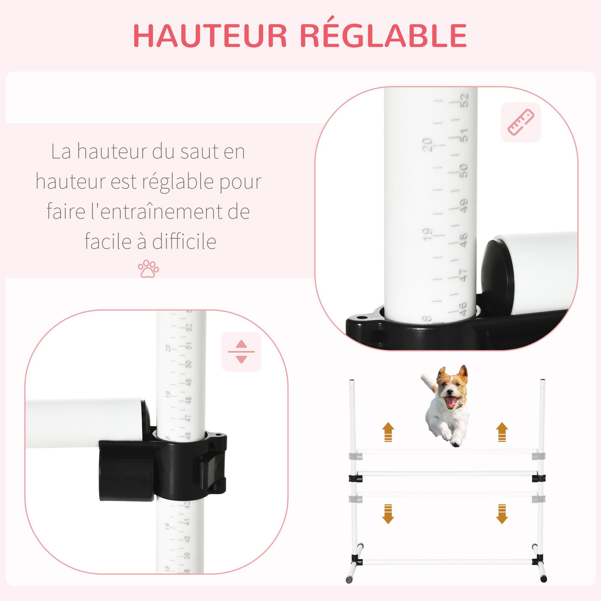 Voir la diapositive 4 : PAWHUT Agility sport pour chiens set de 4 obstacles professionnels avec système de maintien au sol sac transport fourni blanc noir