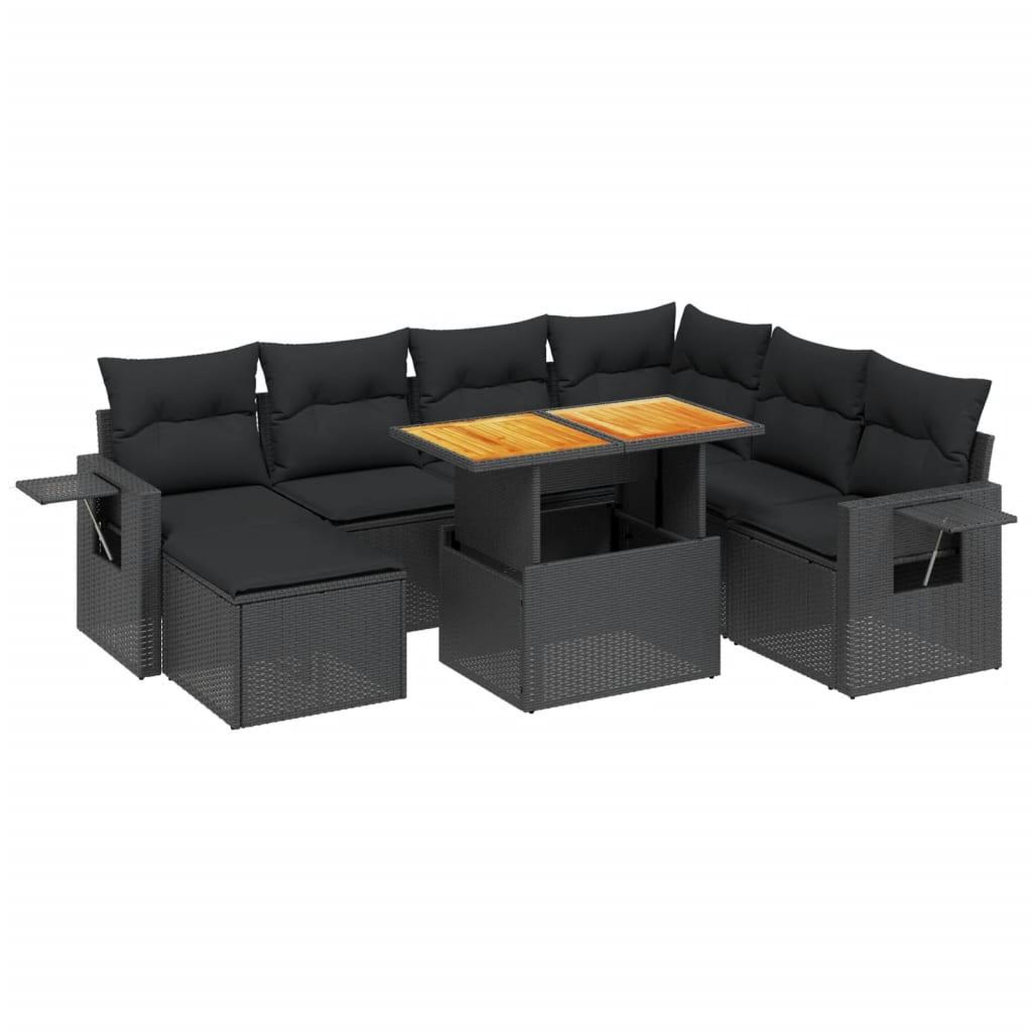 Voir la diapositive 2 : VIDAXL Salon de jardin 8 pcs avec coussins noir resine tressee