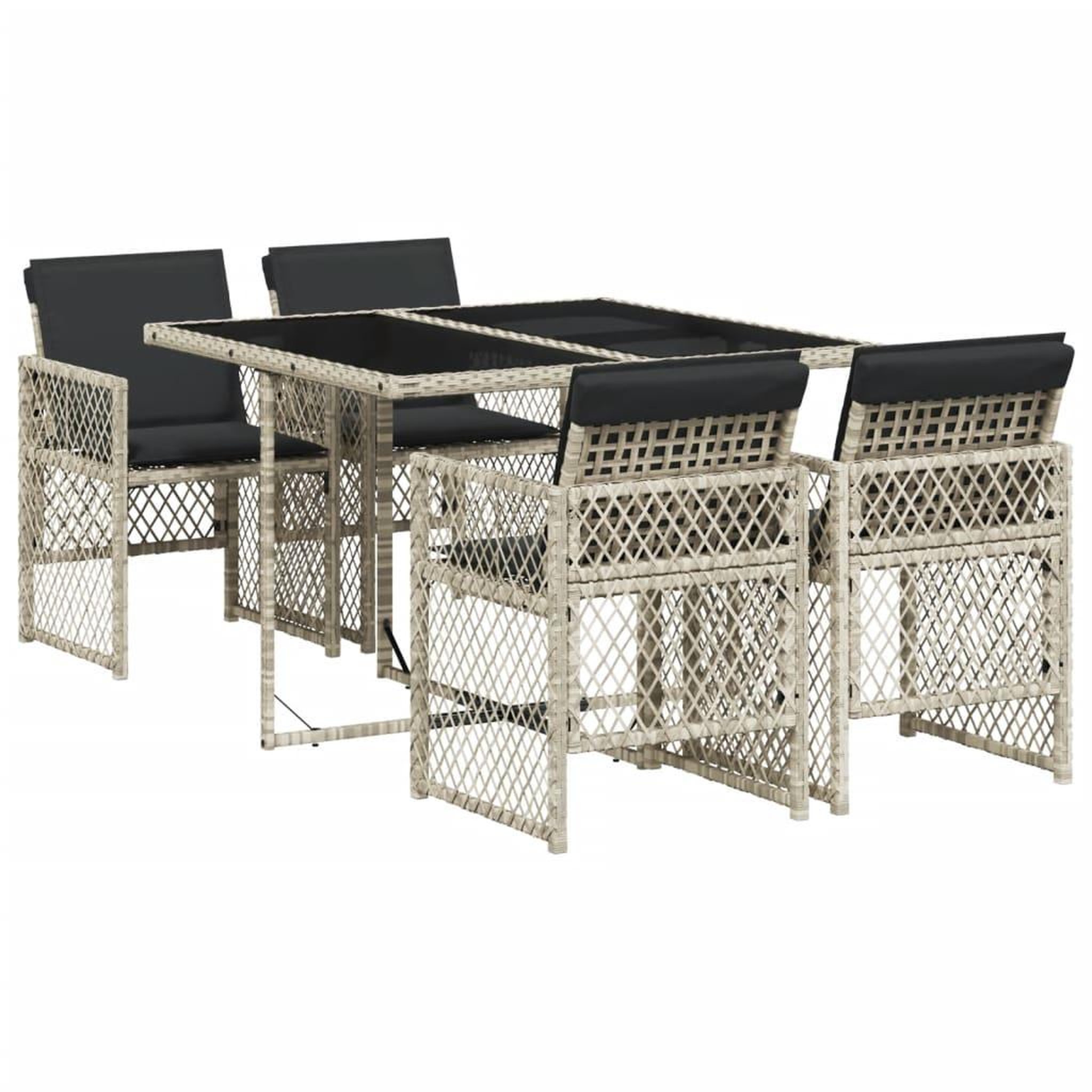 Voir la diapositive 2 : VIDAXL Ensemble a manger de jardin et coussins 5 pcs gris clair rotin
