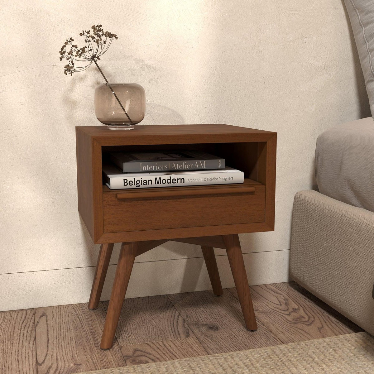 Rendez vous déco Table de chevet  en bois de teck, 1 niche et 1 tiroir-Waya