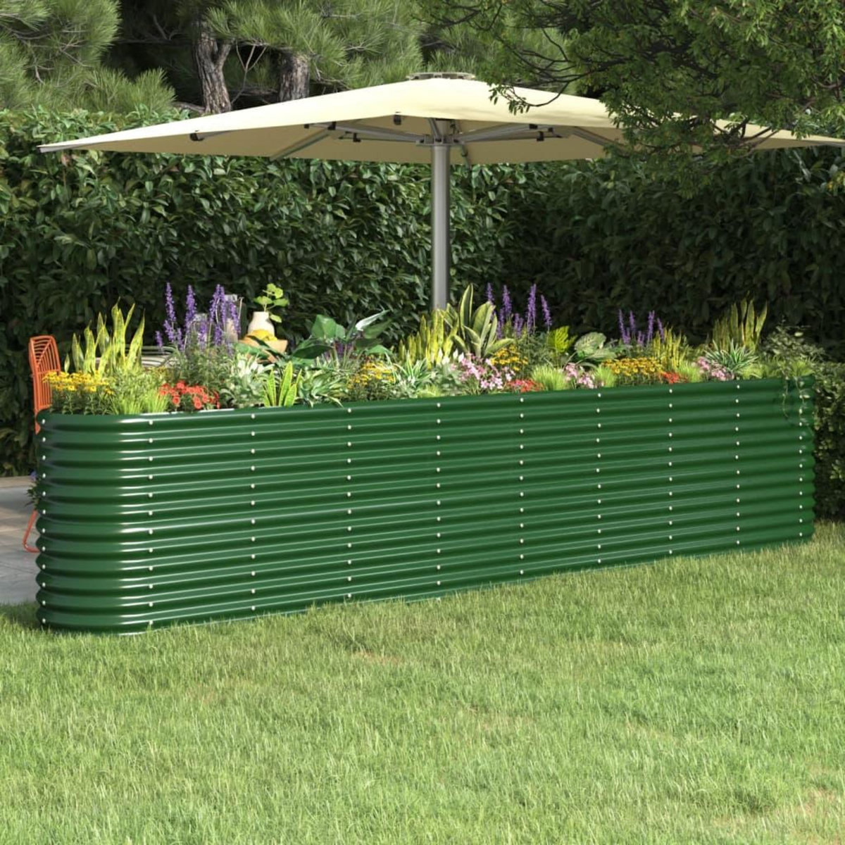 VIDAXL Lit sureleve de jardin Acier enduit de poudre 332x40x68 cm Vert