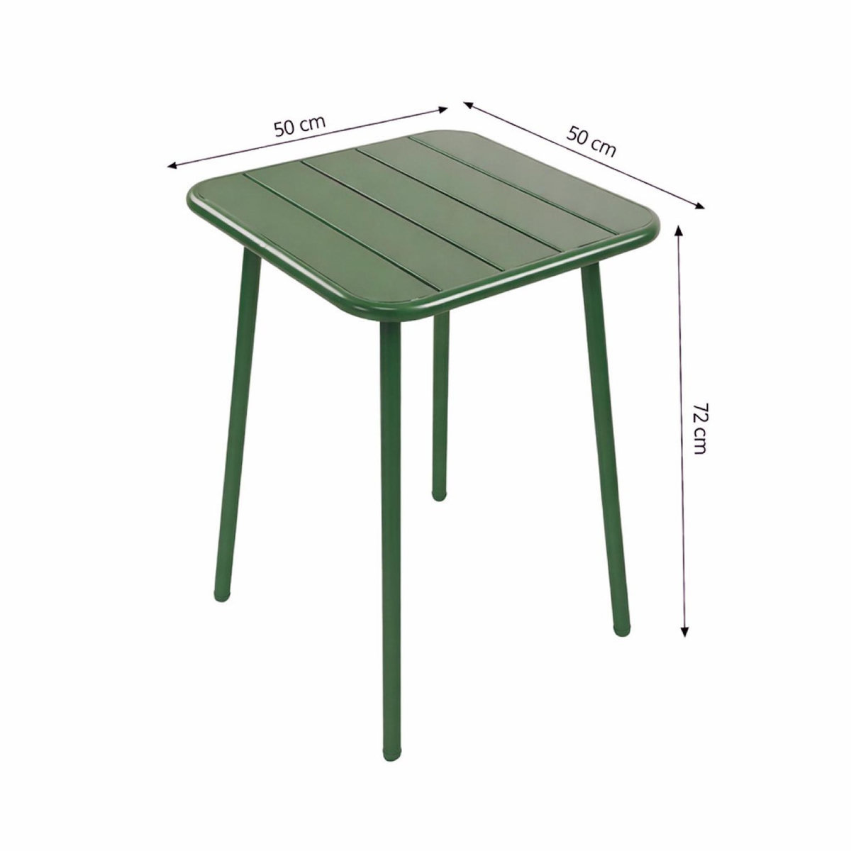 CONCEPT USINE Ensemble table de jardin carrée 50cm et 2 chaises vert BERGAME