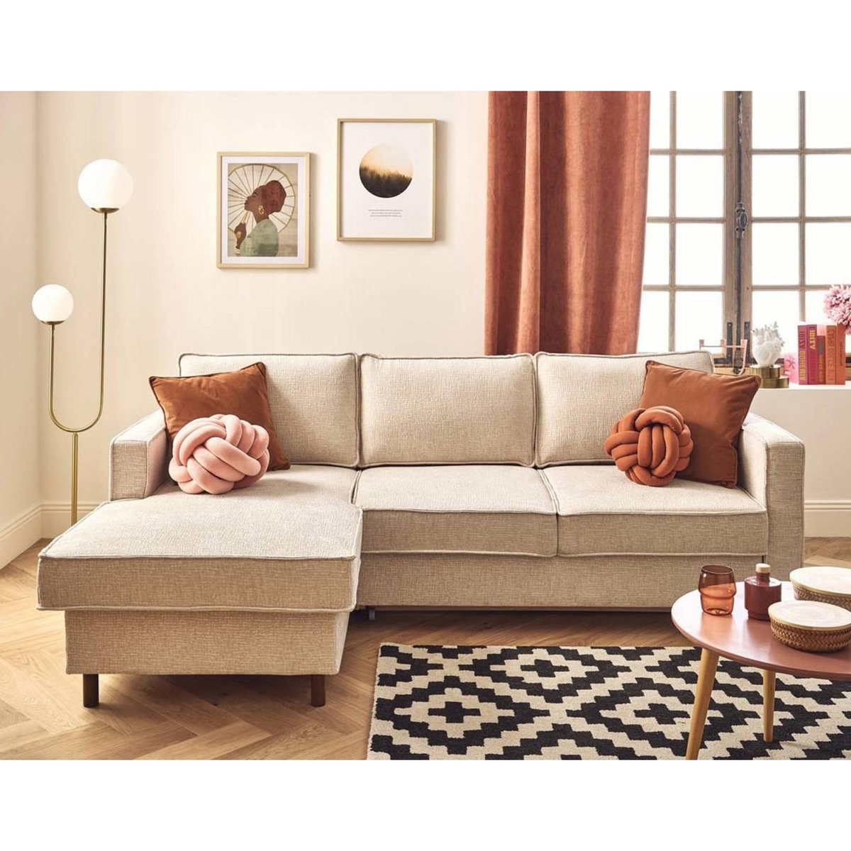 LISA DESIGN Jake - canapé d'angle gauche 4 places convertible avec coffre en tissu velours relief