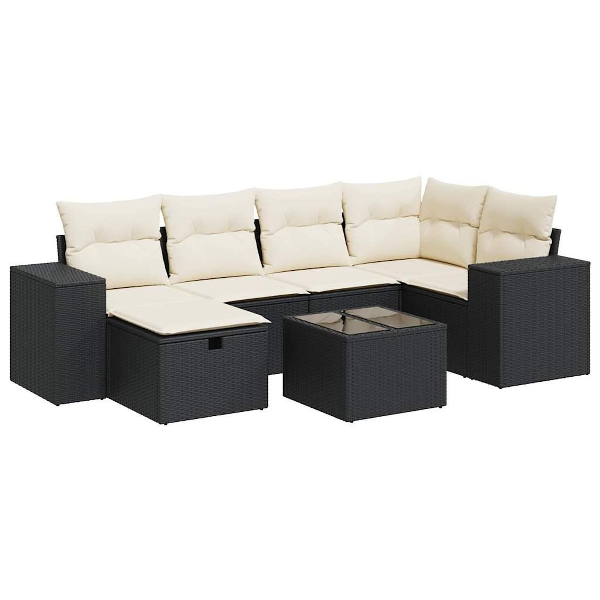 Voir la diapositive 2 : VIDAXL Salon de jardin 7 pcs avec coussins noir resine tressee