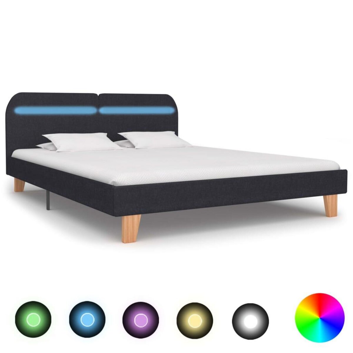 VIDAXL Cadre de lit avec LED Gris fonce Tissu 180 x 200 cm