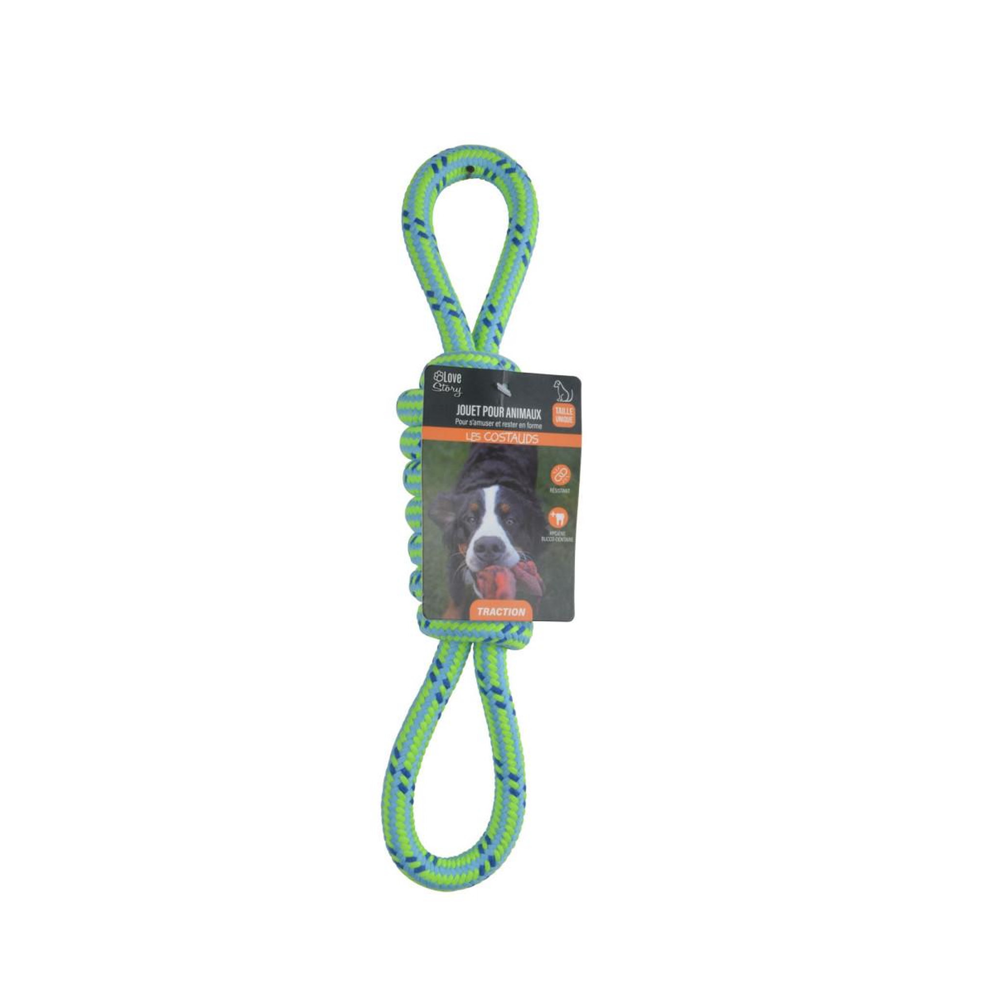 Voir la diapositive 2 : LOVE STORY Jouet pour chien  corde nœud 2 poignées  36cm vert