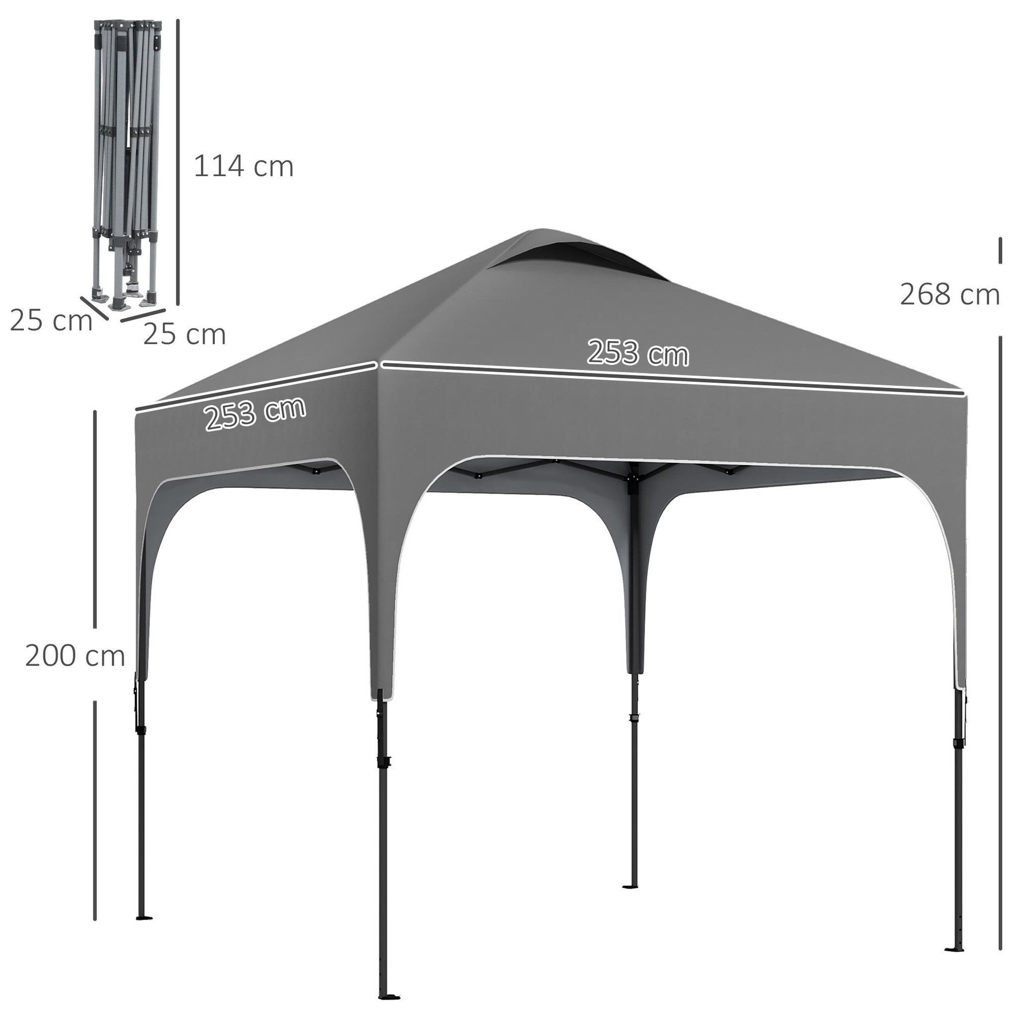 Voir la diapositive 3 : OUTSUNNY Tonnelle barnum automatique pop-up dim. 2,53L x 2,53l x 2,68H m hauteur réglable nombreux accessoires inclus acier oxford gris